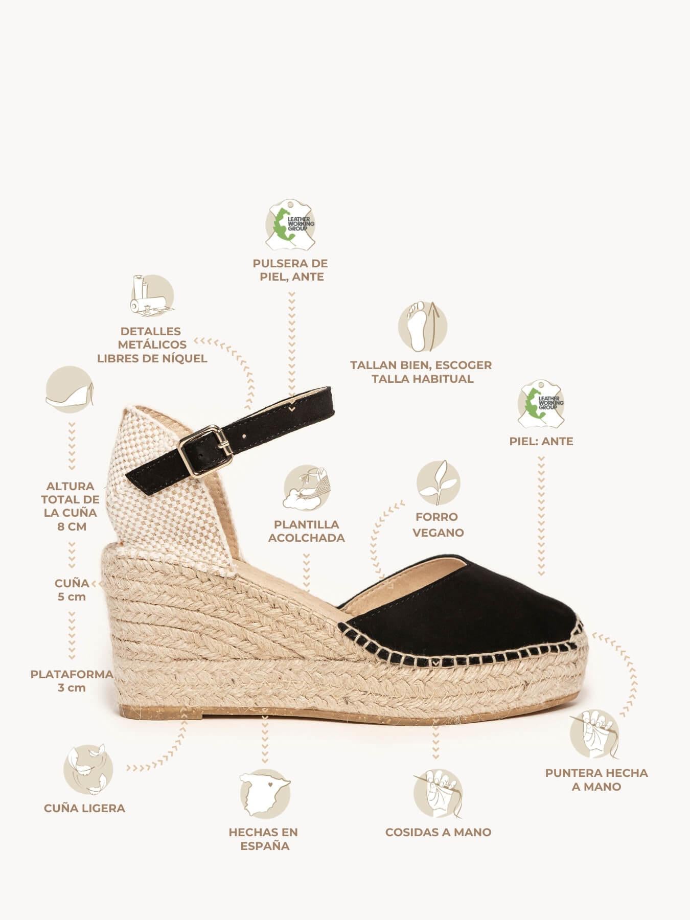 Jara Cuña 8 cm Ante Negro