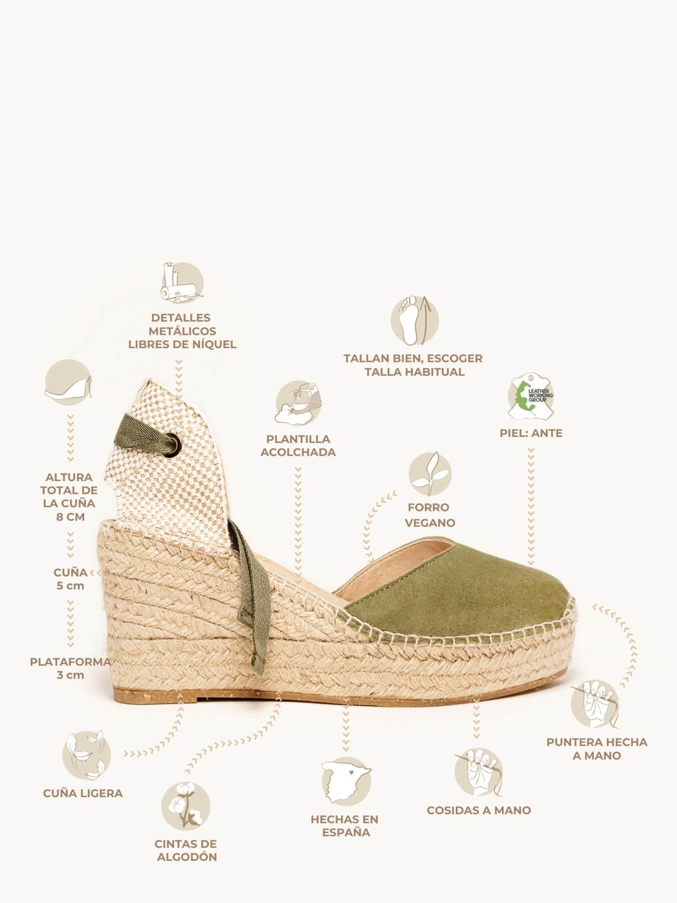Romero Cuña 8 cm Ante Verde Kaki