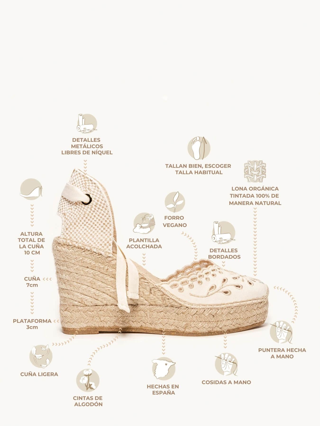 Romero Cuña Alta Lona Bordada Crudo