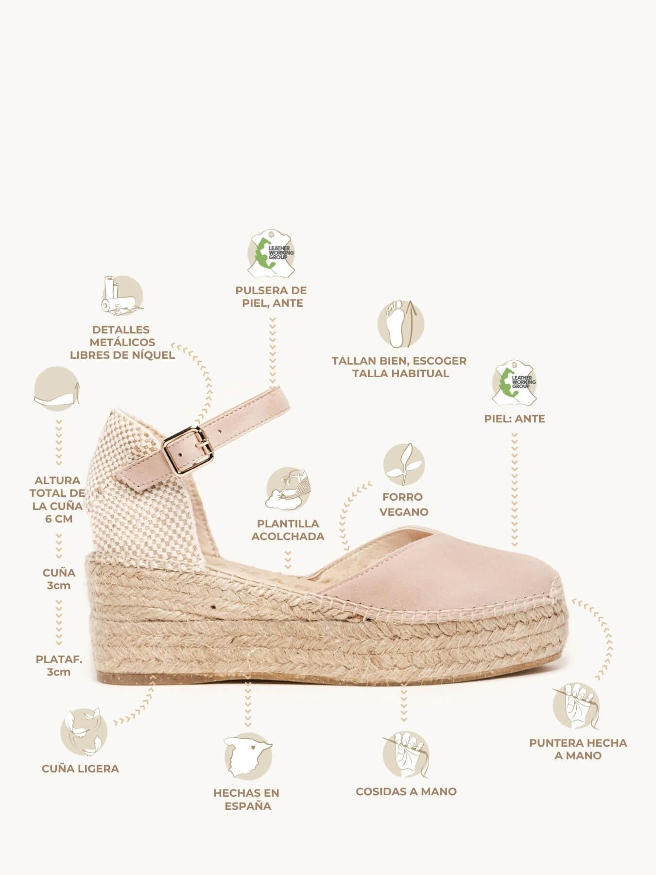 Jara Cuña 6 cm Ante Rosa Claro