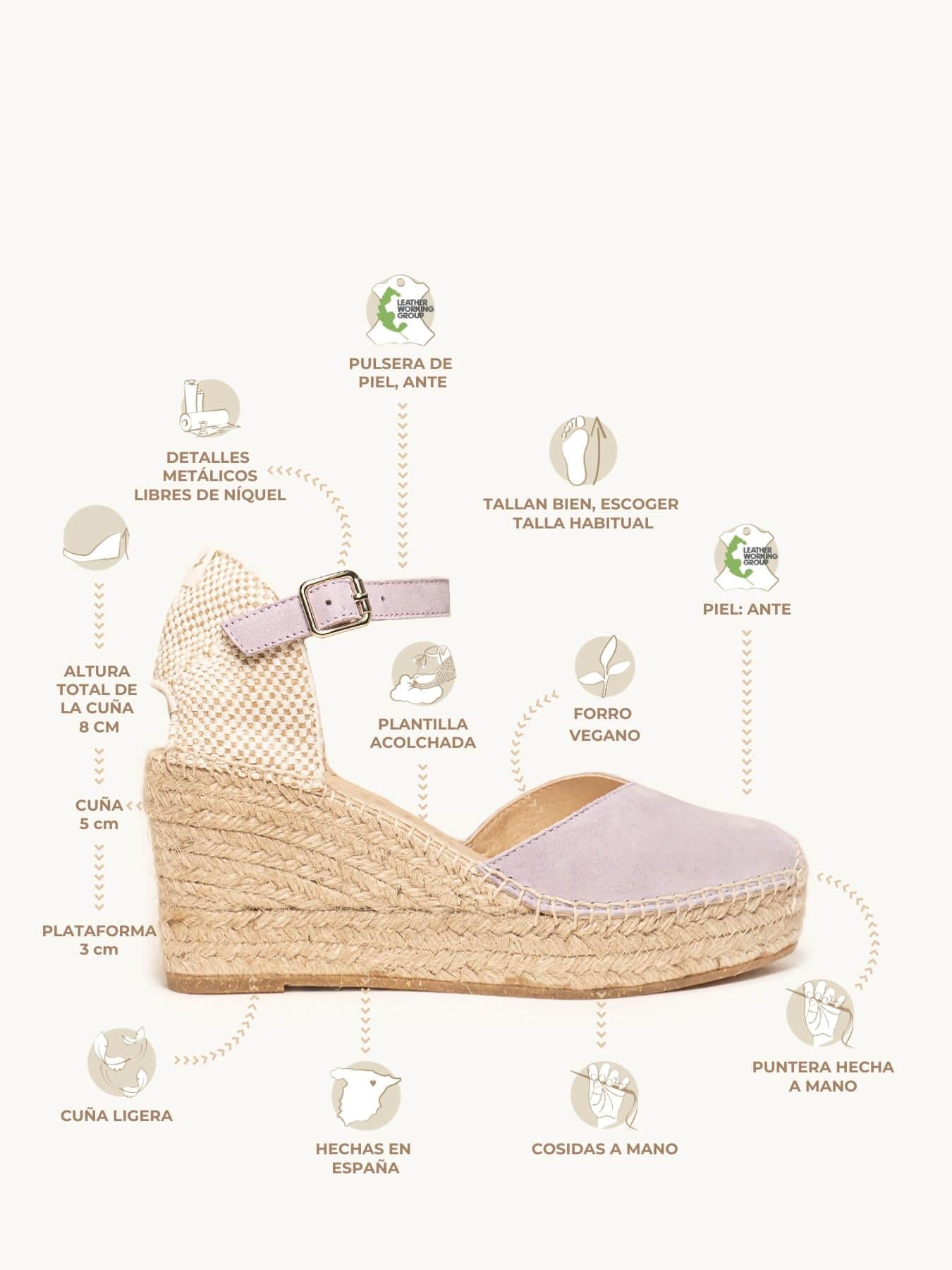 Jara Cuña 8 cm Ante Lila