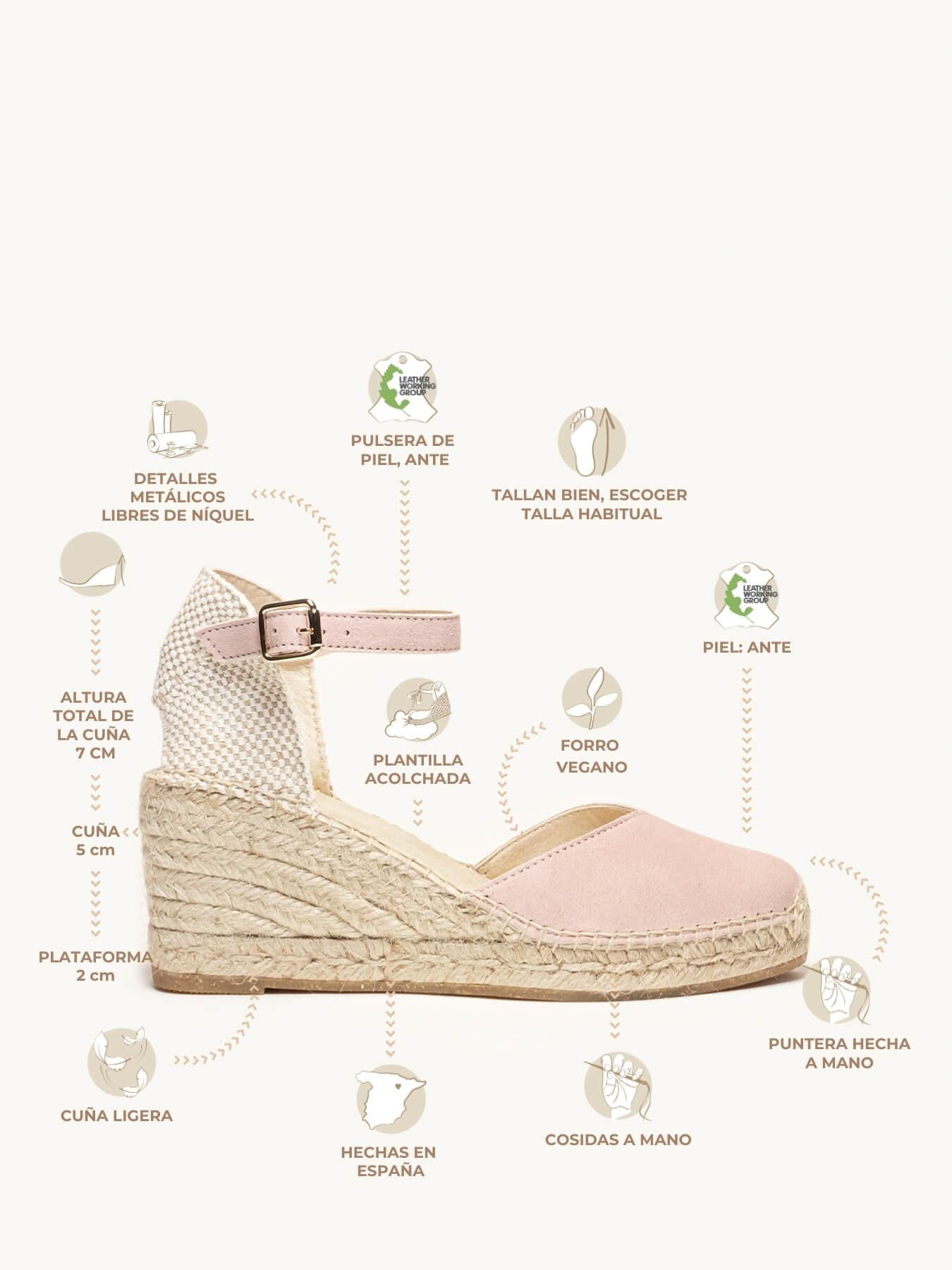 Jara Cuña 7 cm Ante Rosa Claro