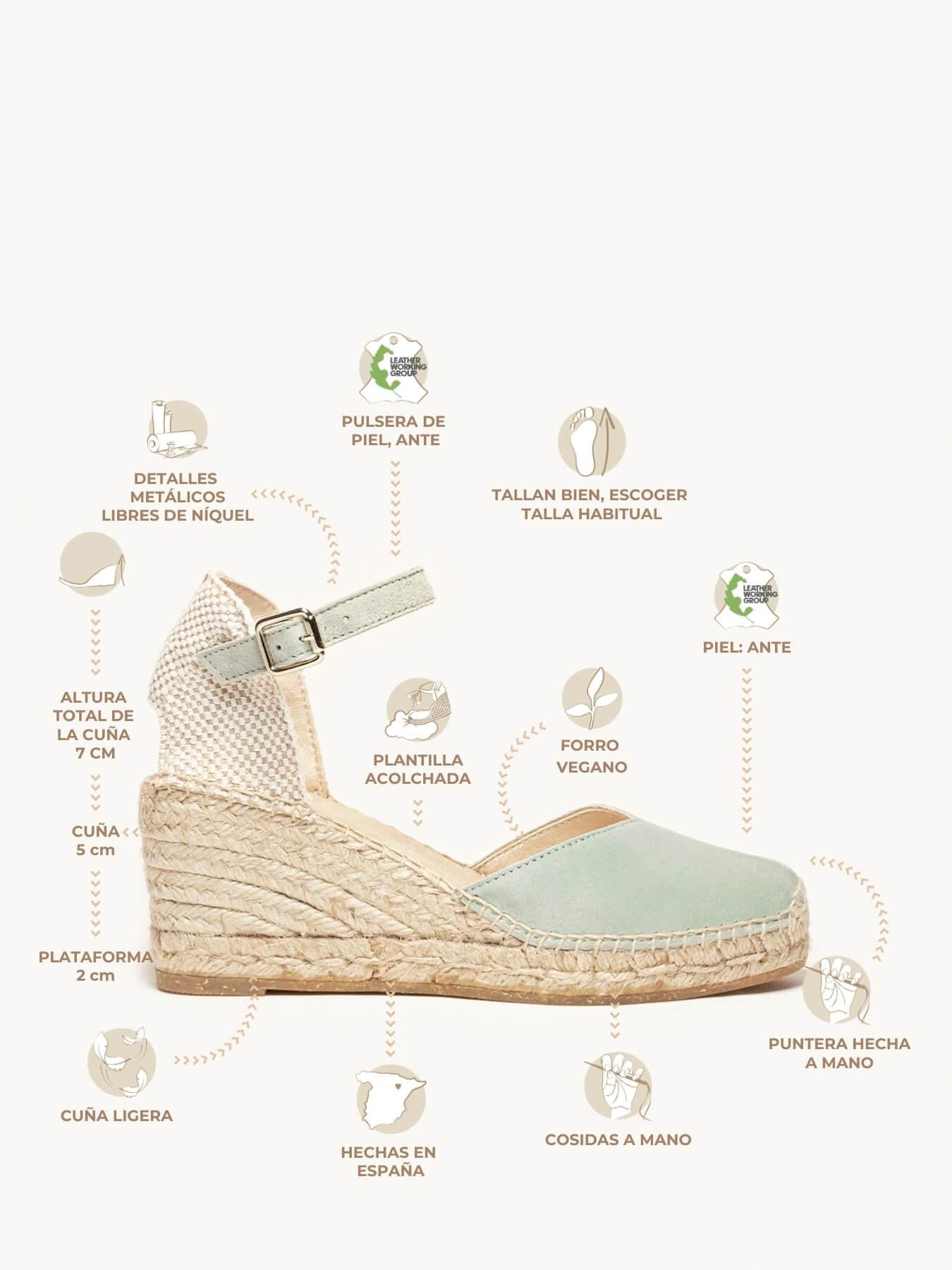 Jara Cuña 7 cm Ante Verde Claro