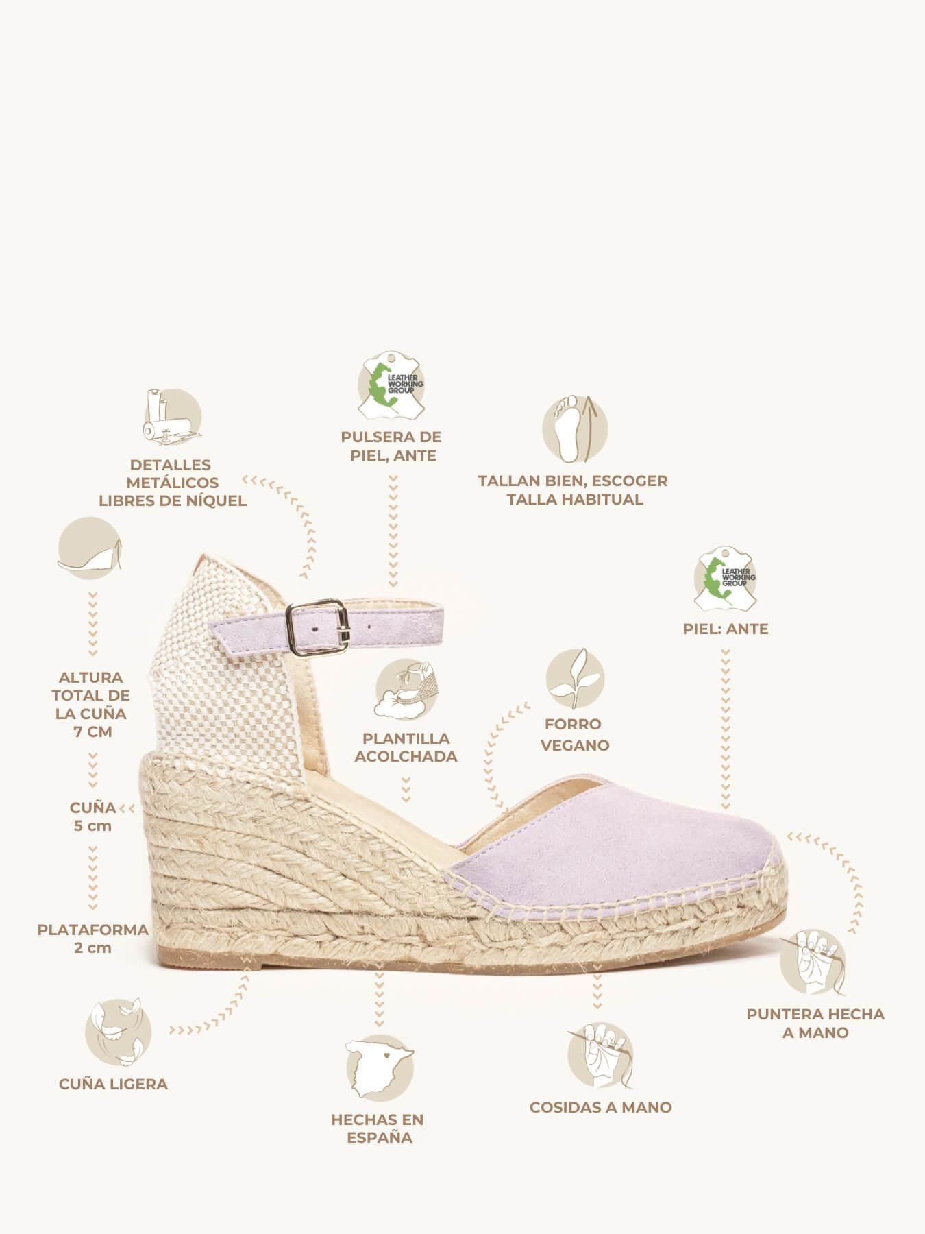 Jara Cuña 7 cm Ante Lila