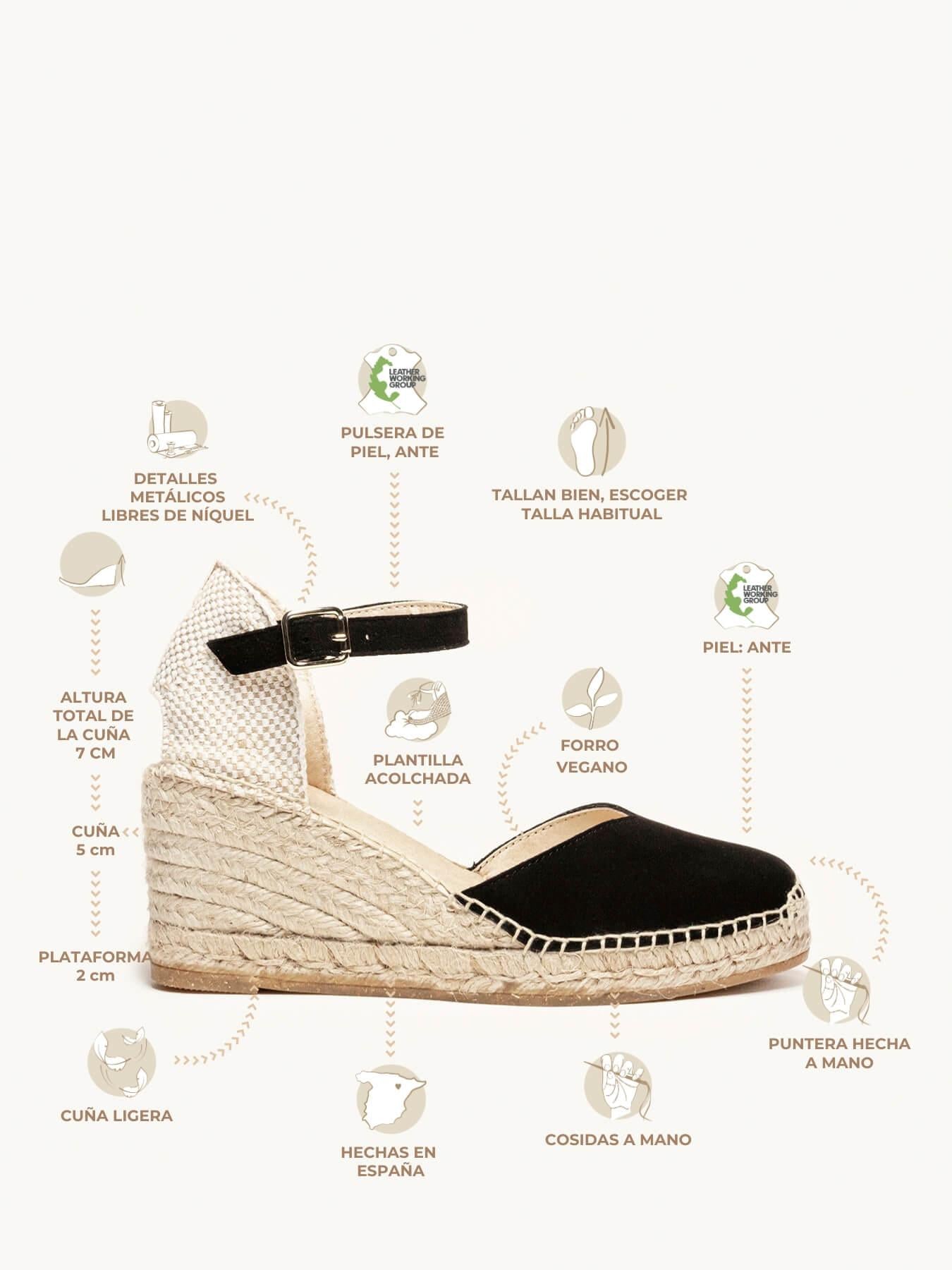 Jara Cuña 7 cm Ante Negro