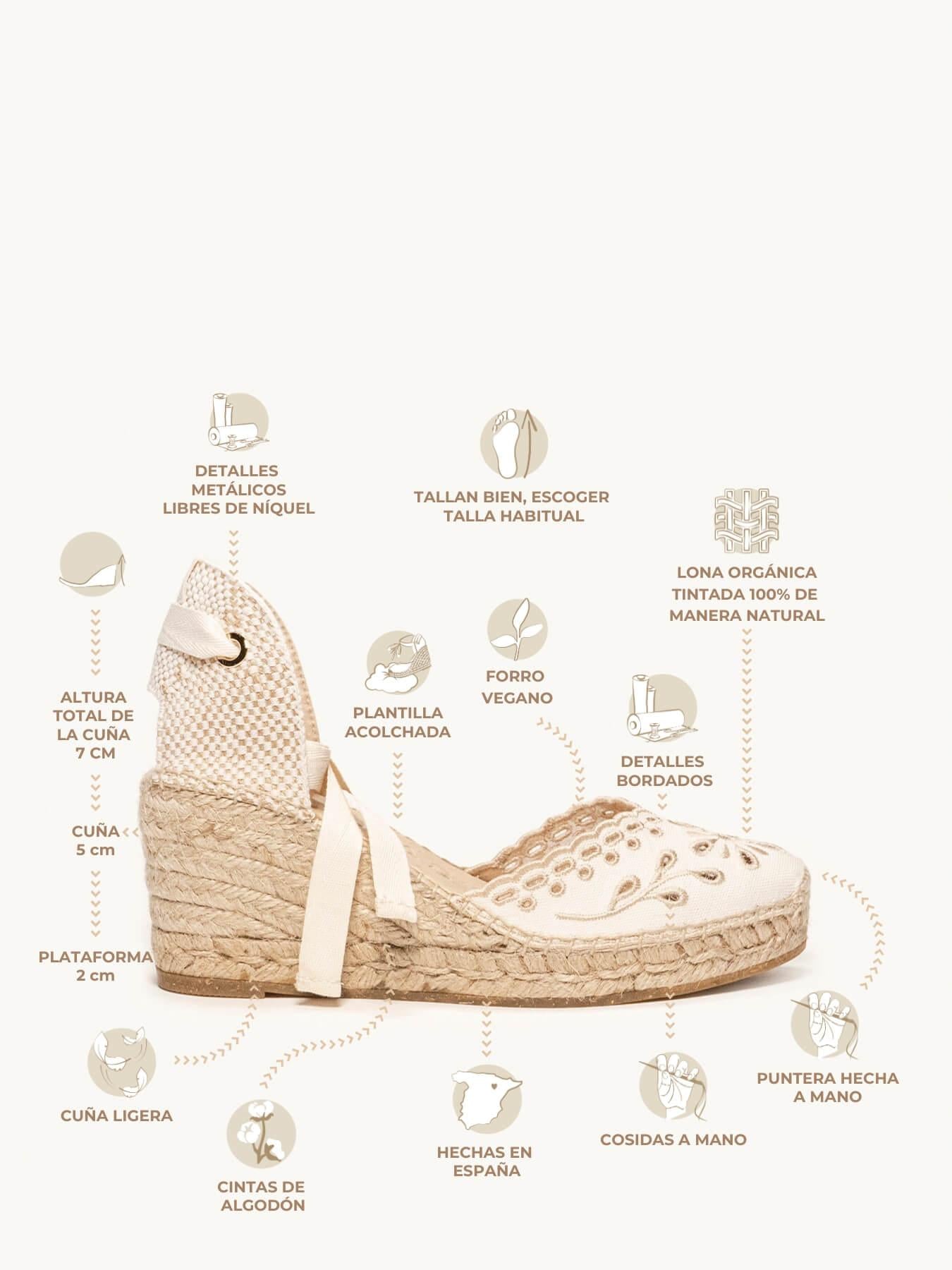 Romero Cuña Media Lona Bordada Crudo