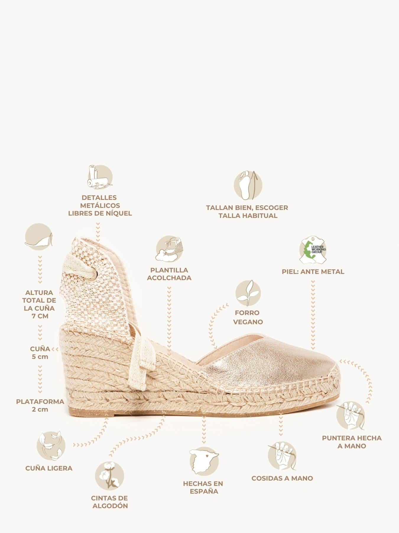 Romero Cuña media en ante metalizado color oro