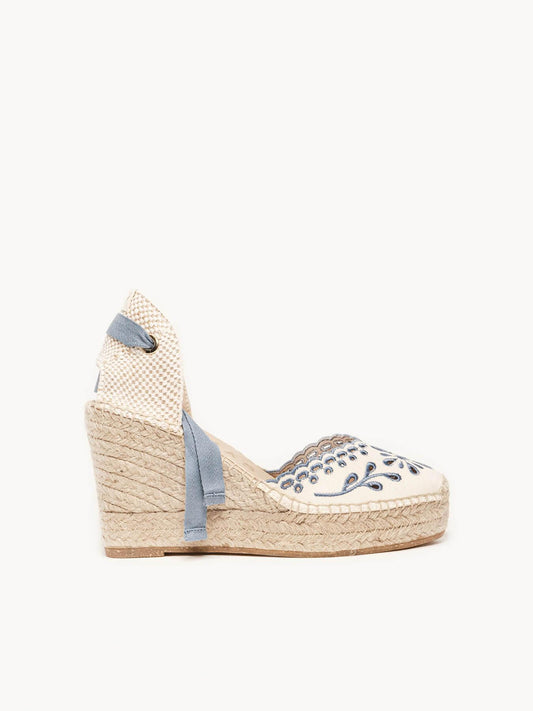 Romero Cuña Alta Lona Bordada Azul Jeans