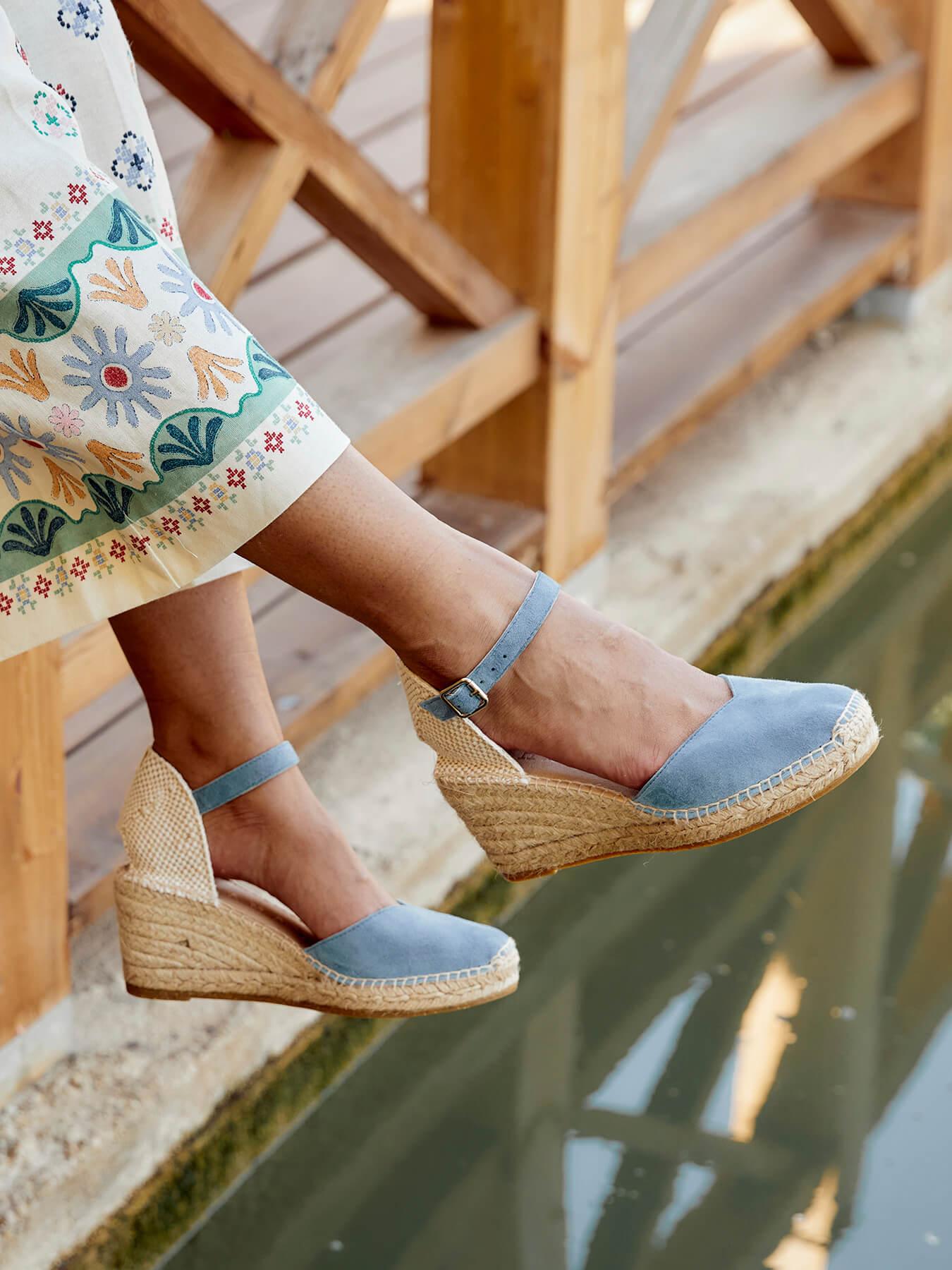 Jara Cuña 7 cm Ante Azul Jeans