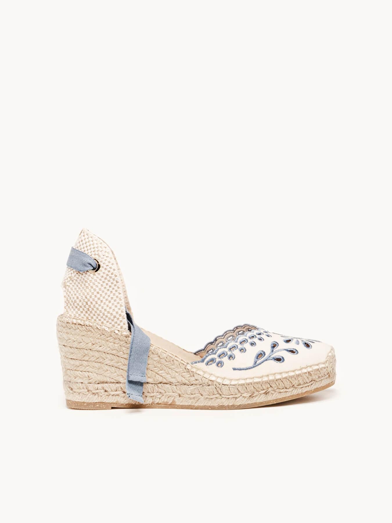 Romero Cuña 7 cm Bordado Azul Jeans