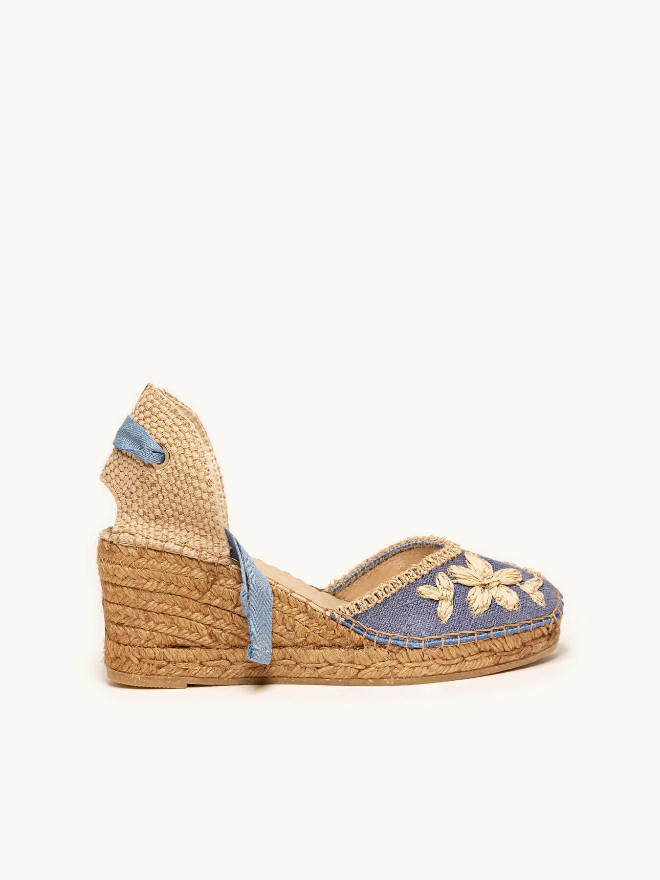 Romero Cuña 7 cm Bordado Azul Jeans