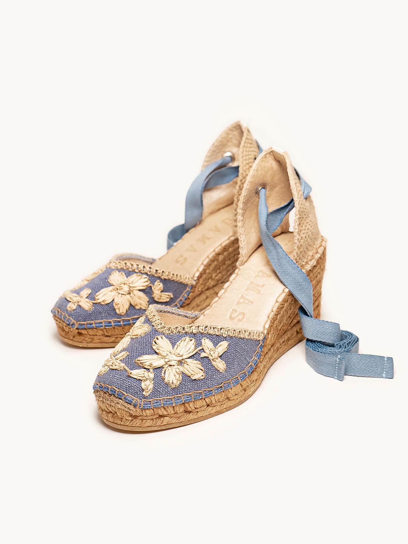 Romero Cuña 7 cm Bordado Azul Jeans