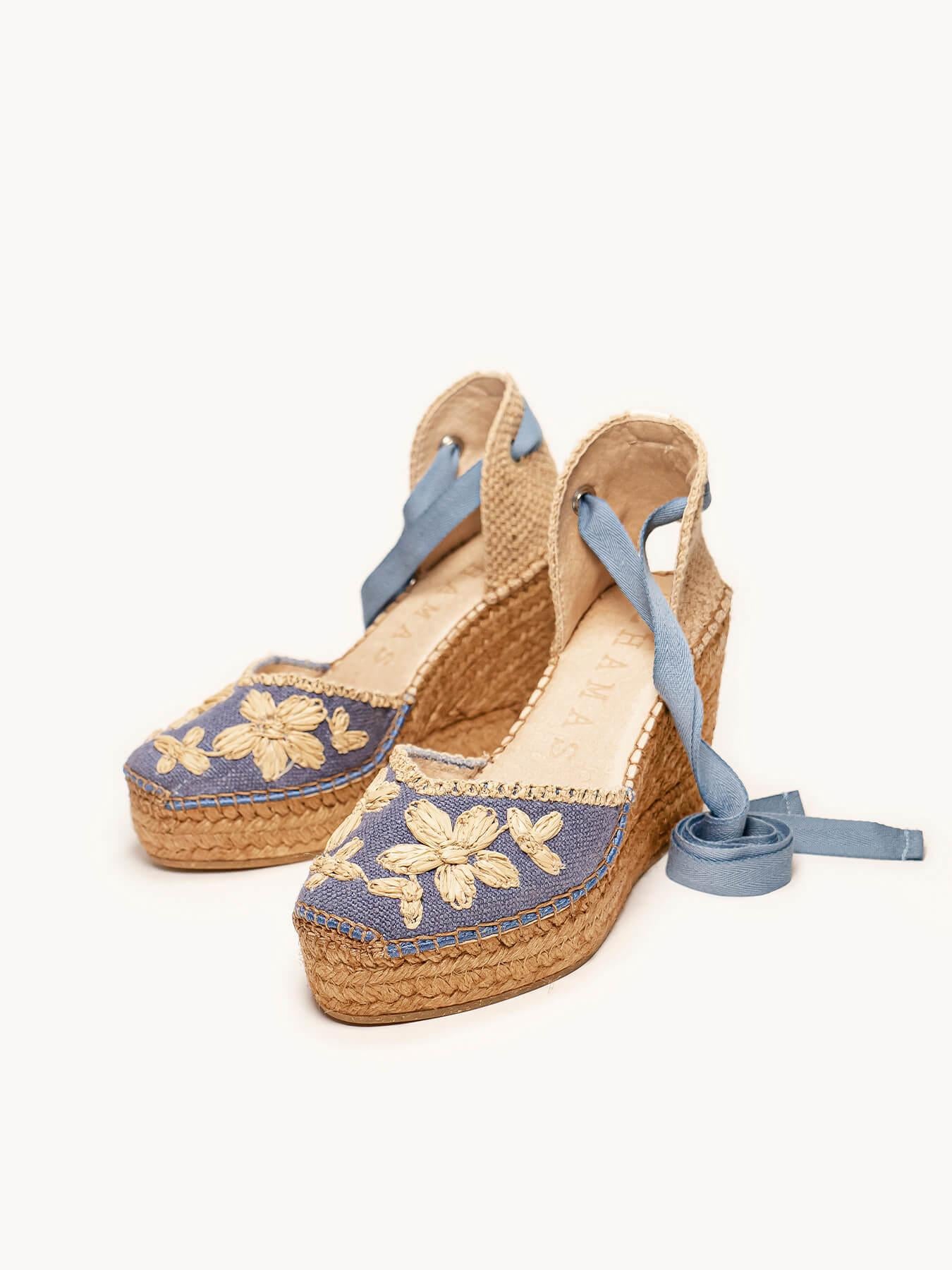 Romero Cuña 10 cm Bordado Azul Jeans