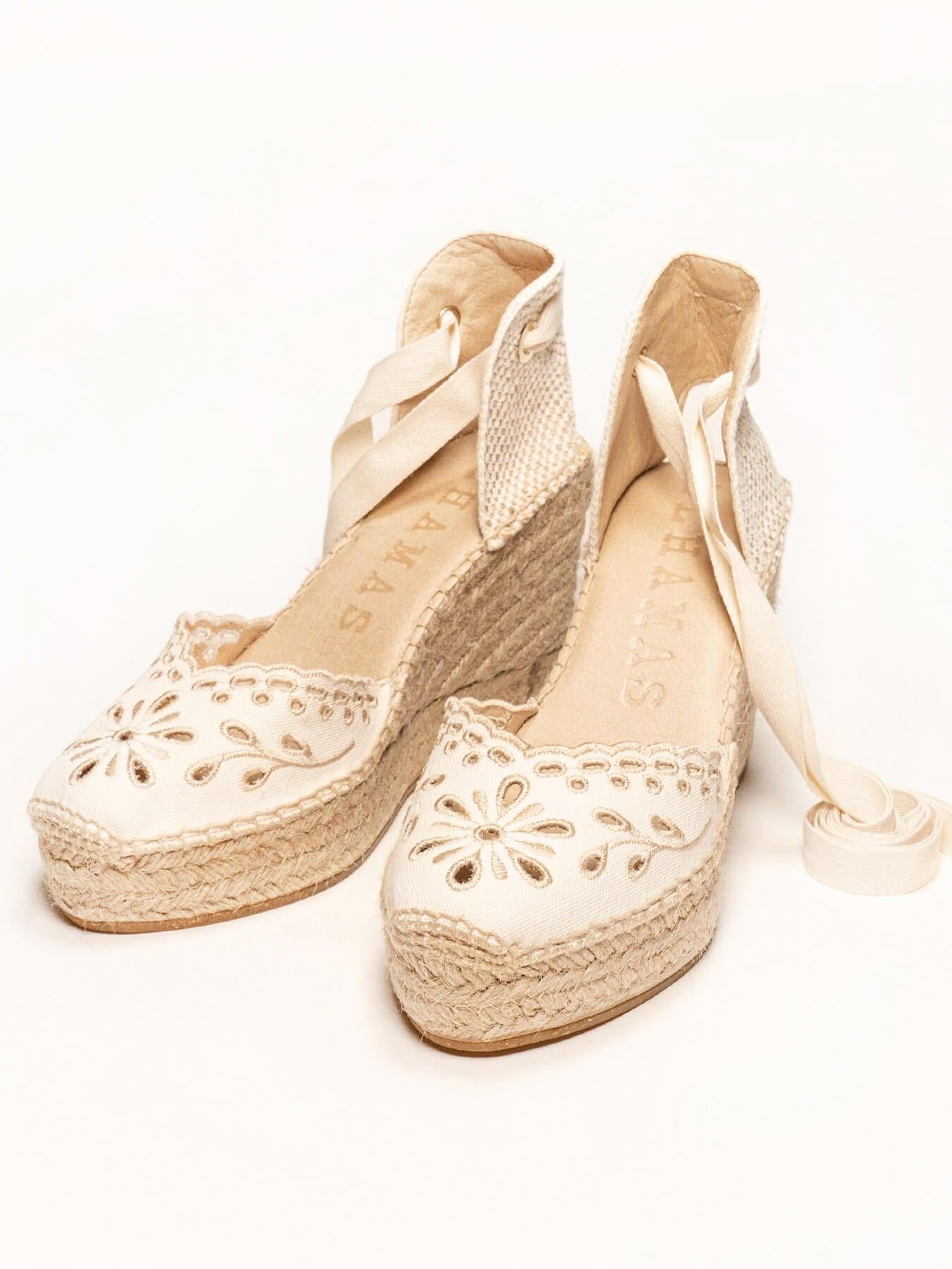 Romero Cuña Alta Lona Bordada Crudo