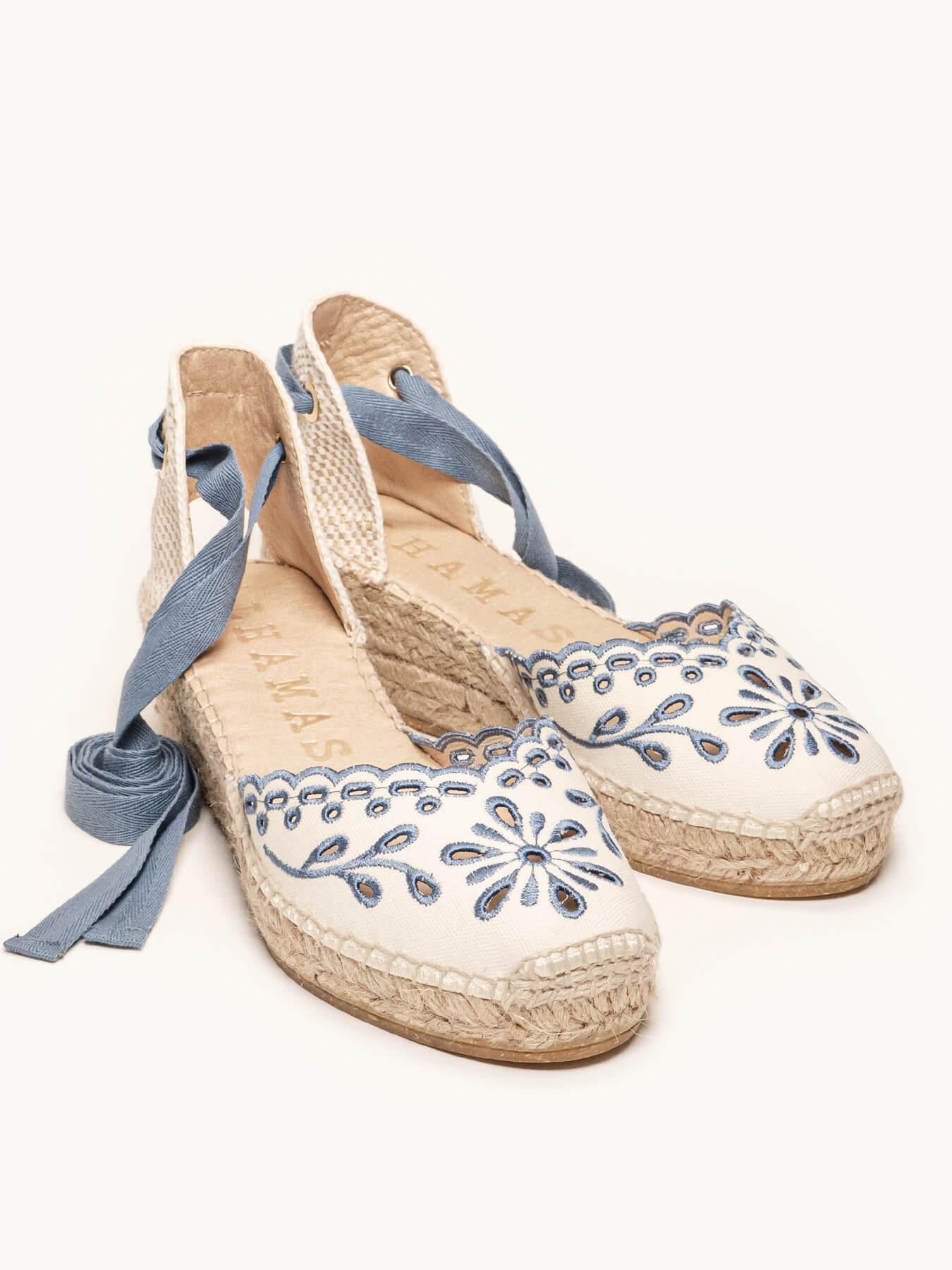 Romero Cuña Media Lona Bordada Azul Jeans