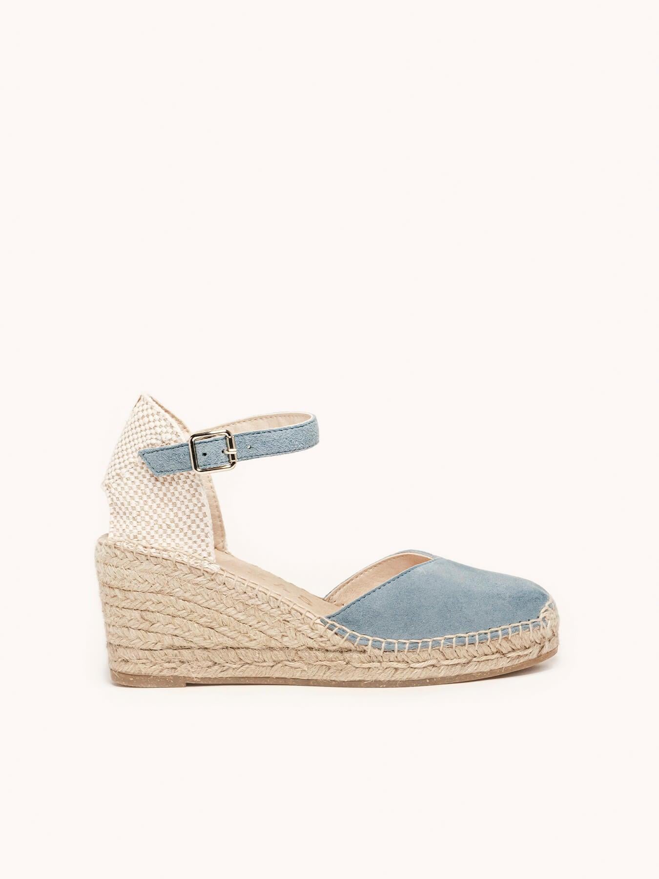 Jara Cuña 7 cm Ante Azul Jeans