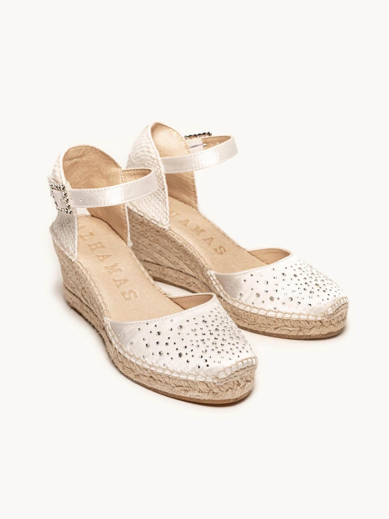 Dalia Cuña 7 cm Raso Blanco