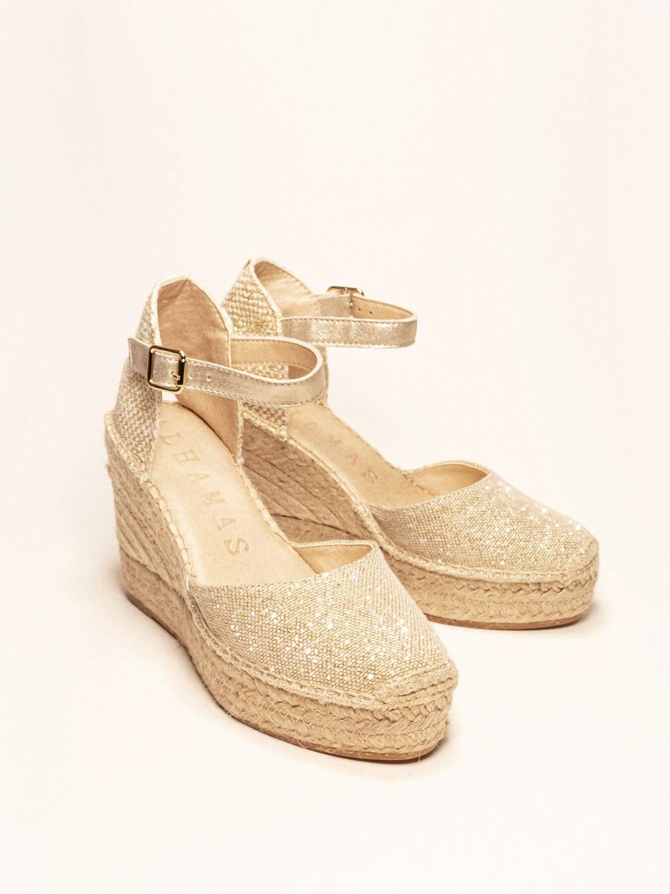 Dalia Cuña Alta Lino Metal Oro