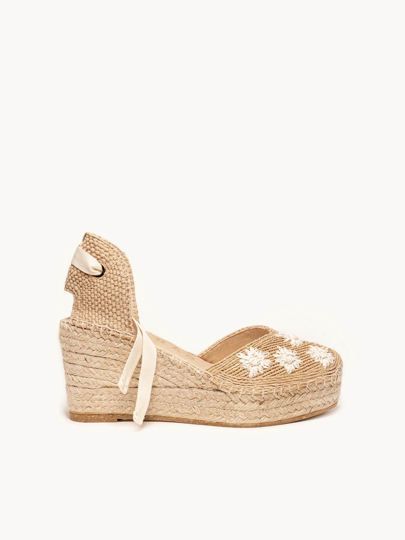 Romero Cuña Media Plataforma Rafia Flores Blanco