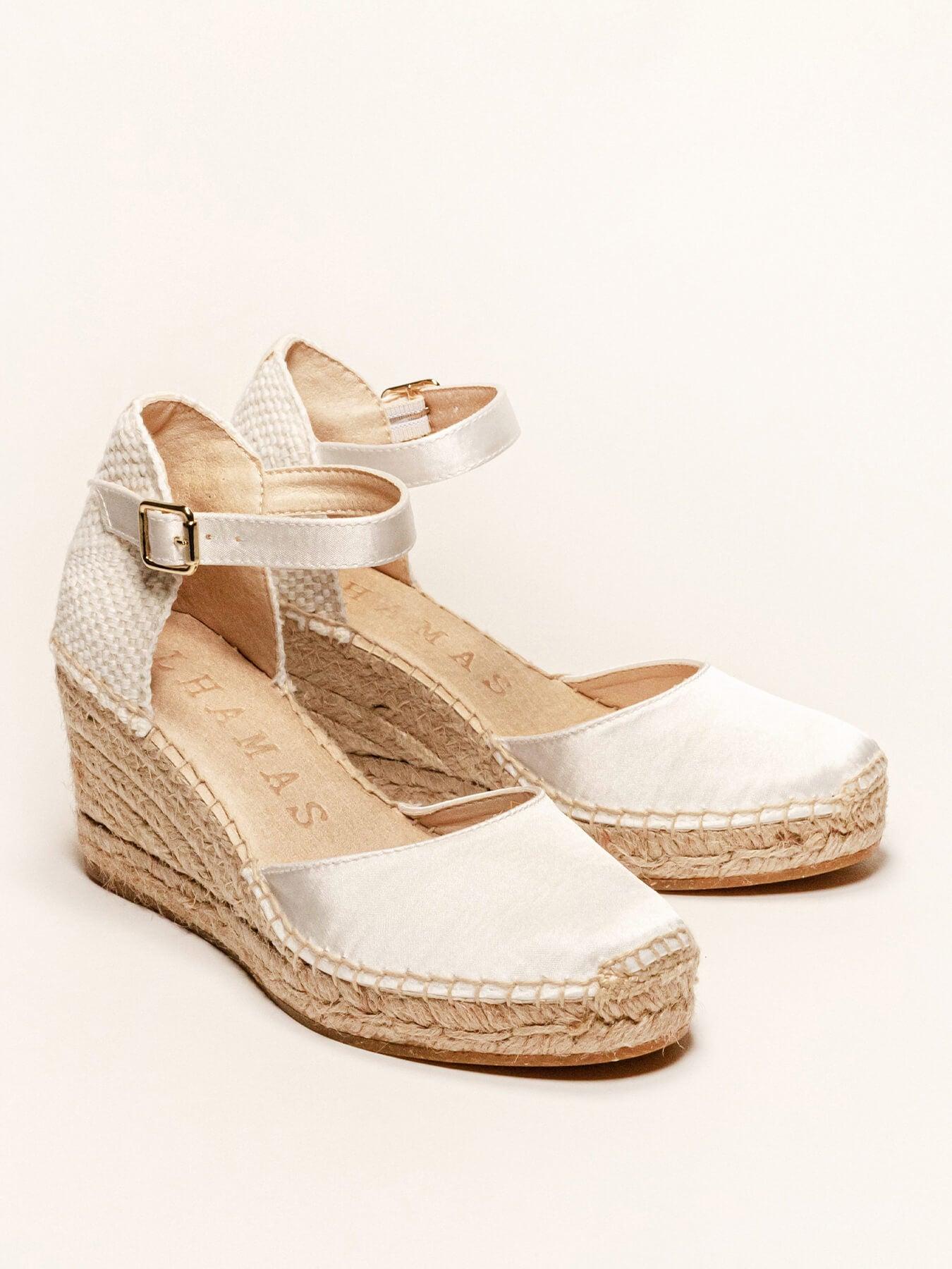 Dalia Cuña 7 cm Raso Blanco