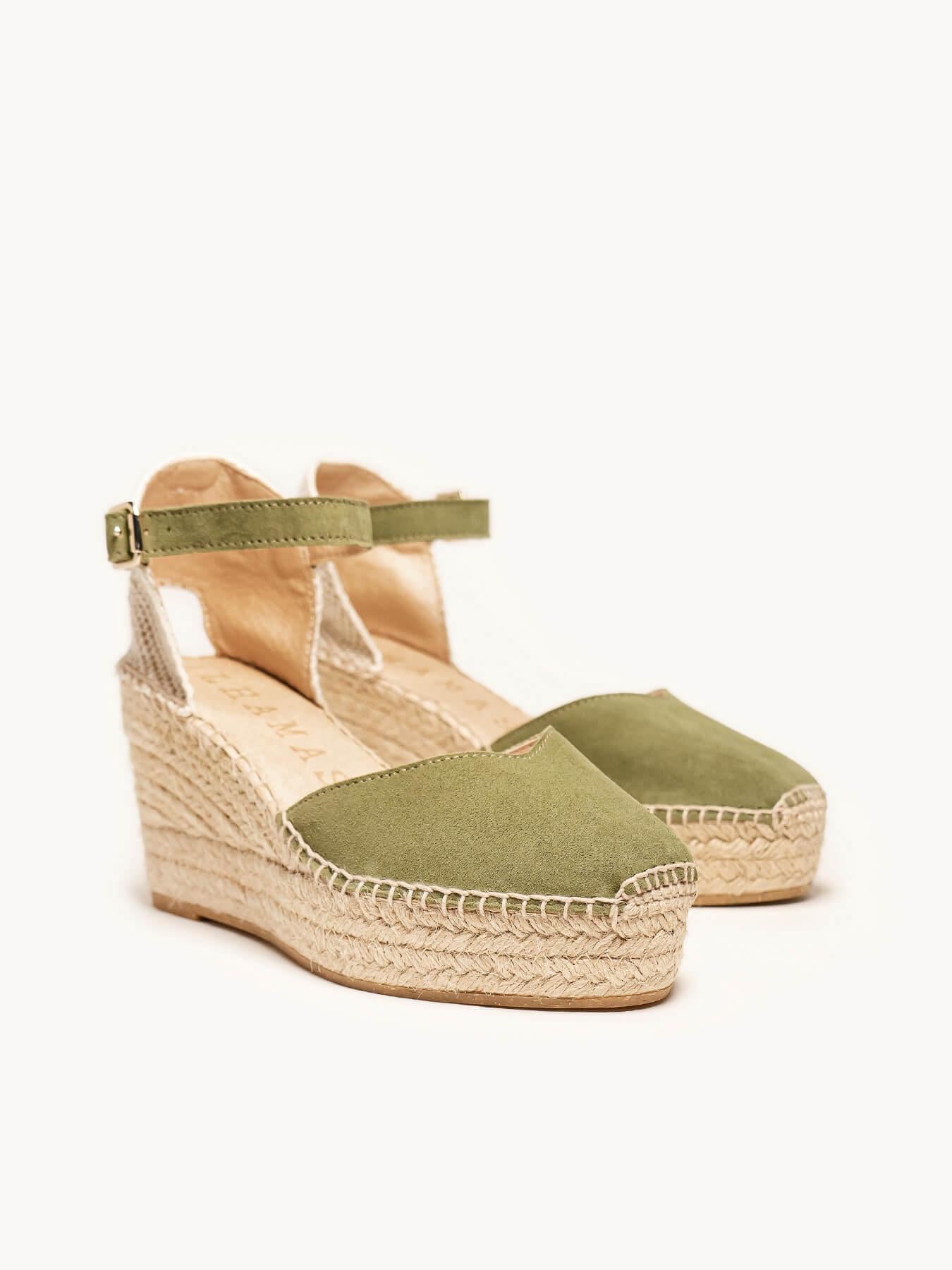 Jara Cuña 8 cm Ante Verde Kaki