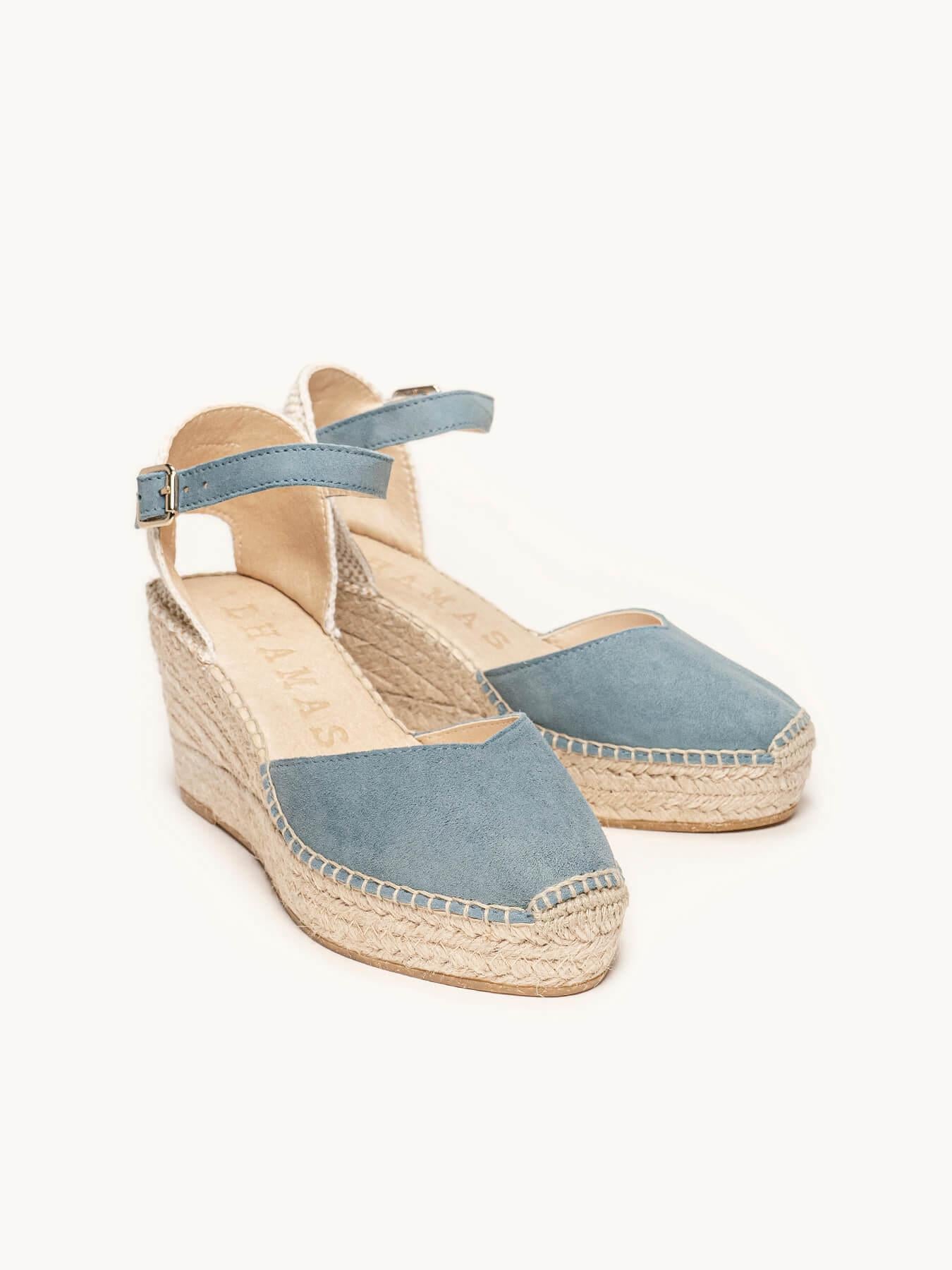 Jara Cuña 8 cm Ante Azul Jeans