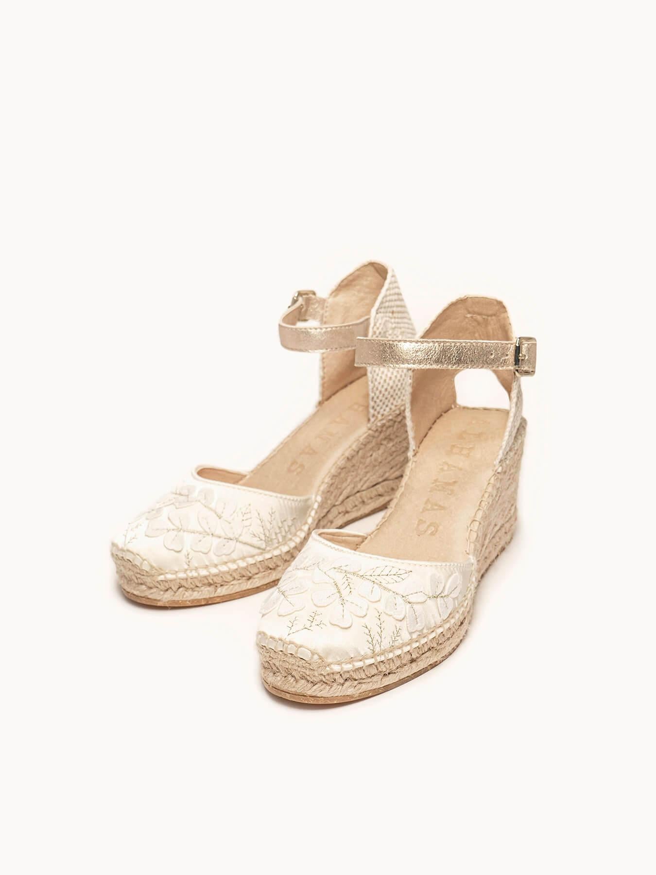 Dalia Cuña 7 cm Raso Blanco
