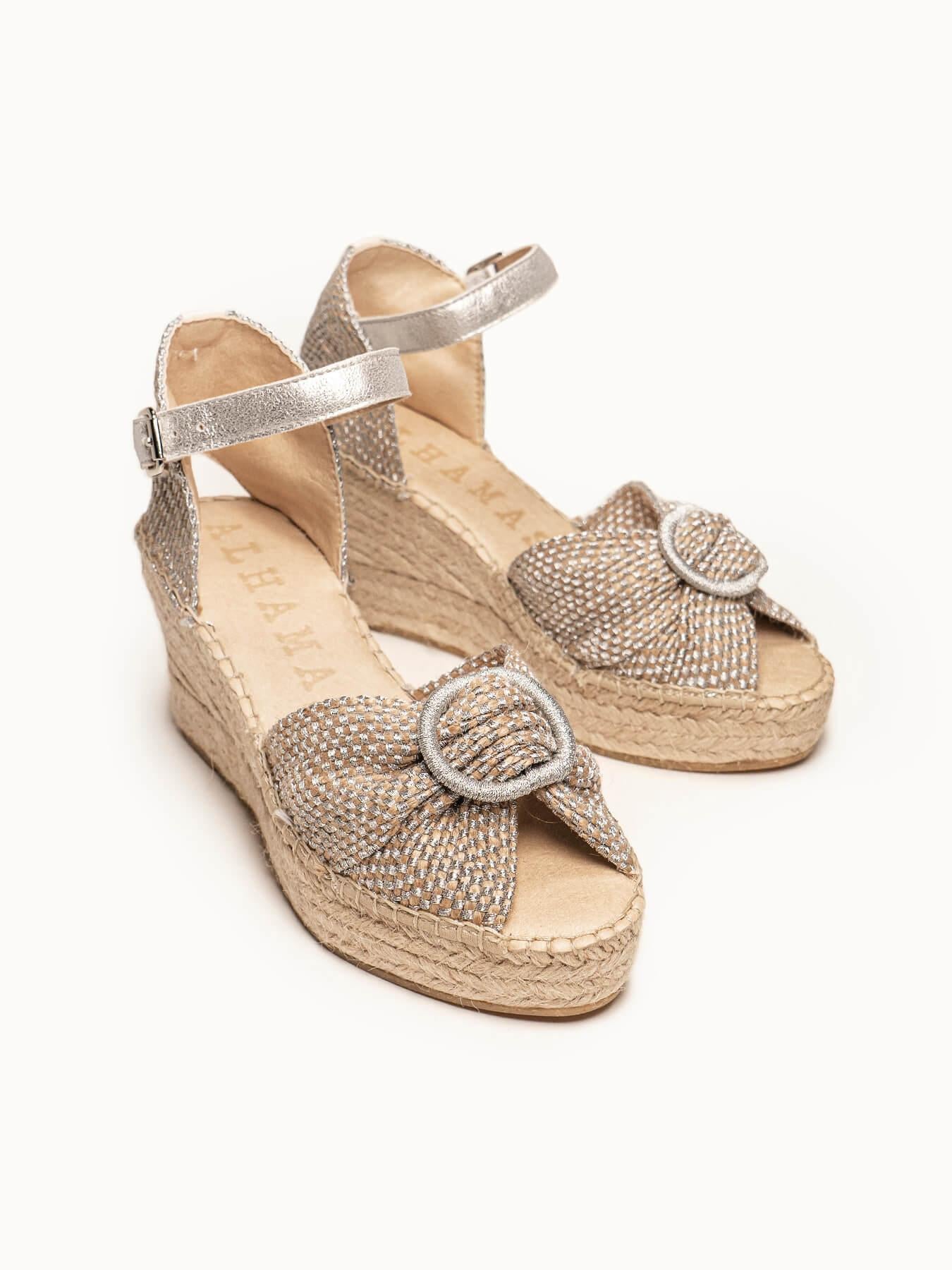 Amapola Cuña Media Plataforma Taloncillo Plata