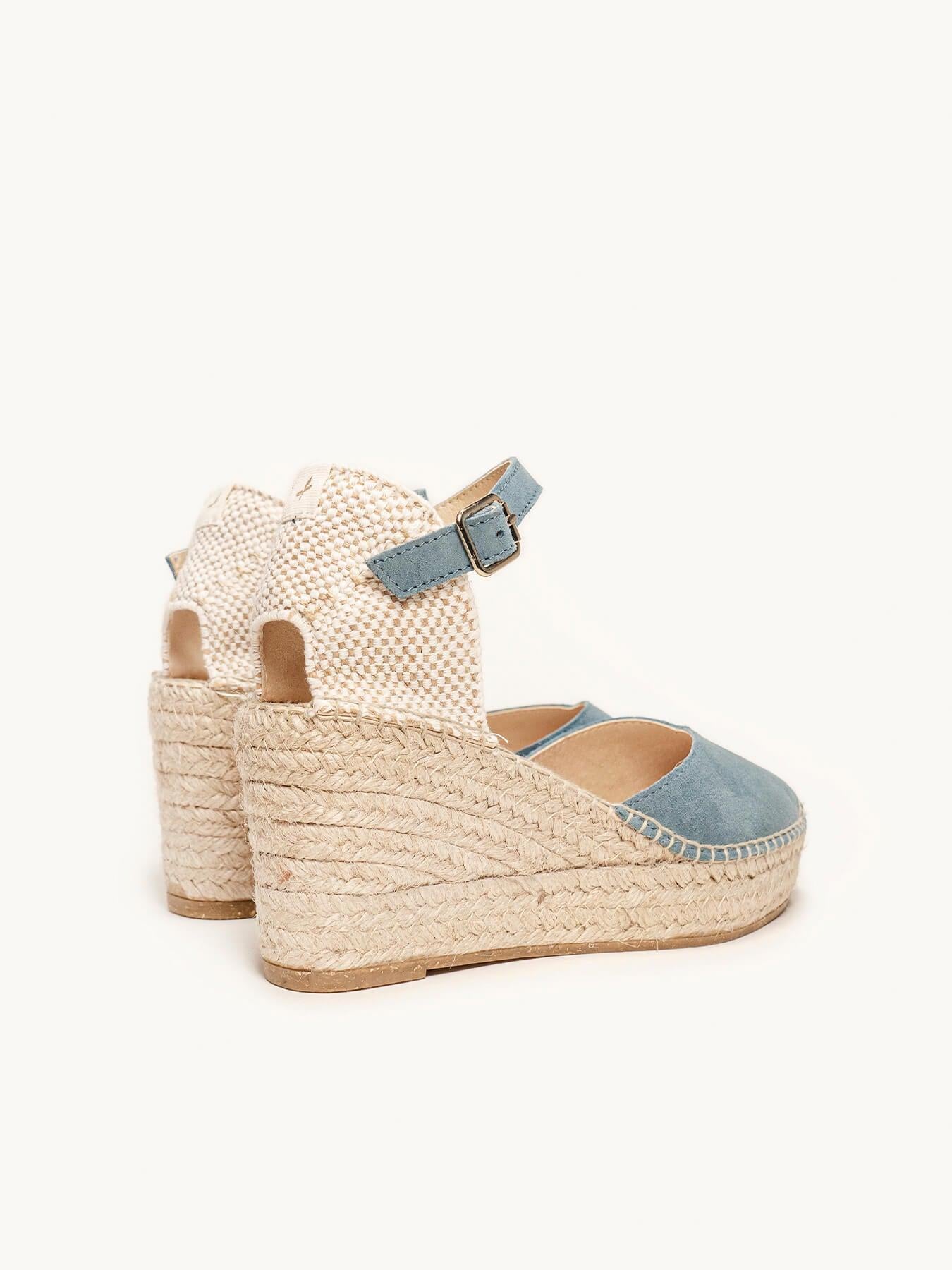 Jara Cuña 8 cm Ante Azul Jeans