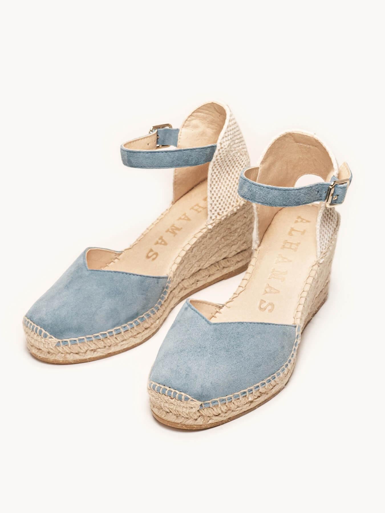 Jara Cuña 7 cm Ante Azul Jeans