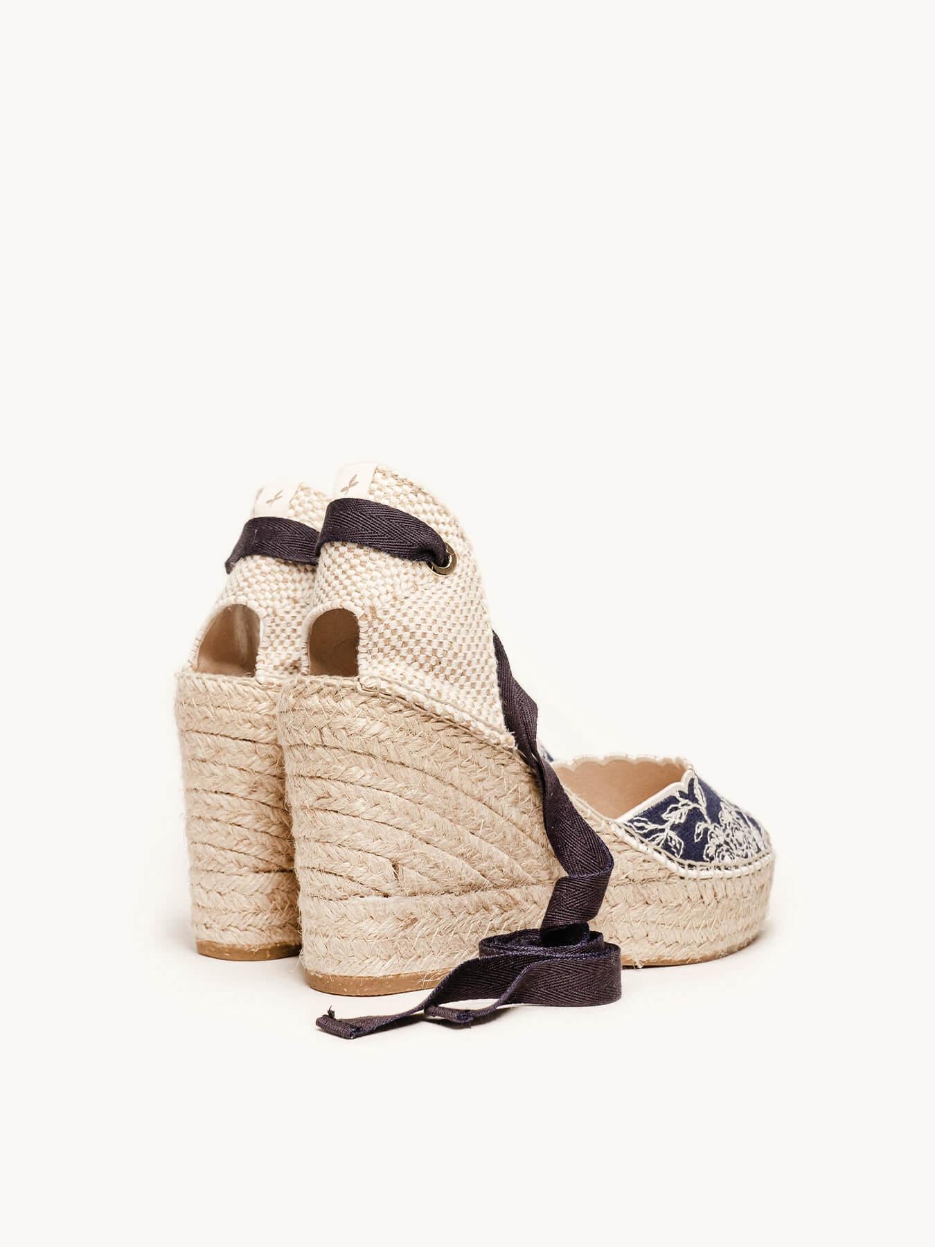 Romero Cuña Alta Vaquero Bordado Marino