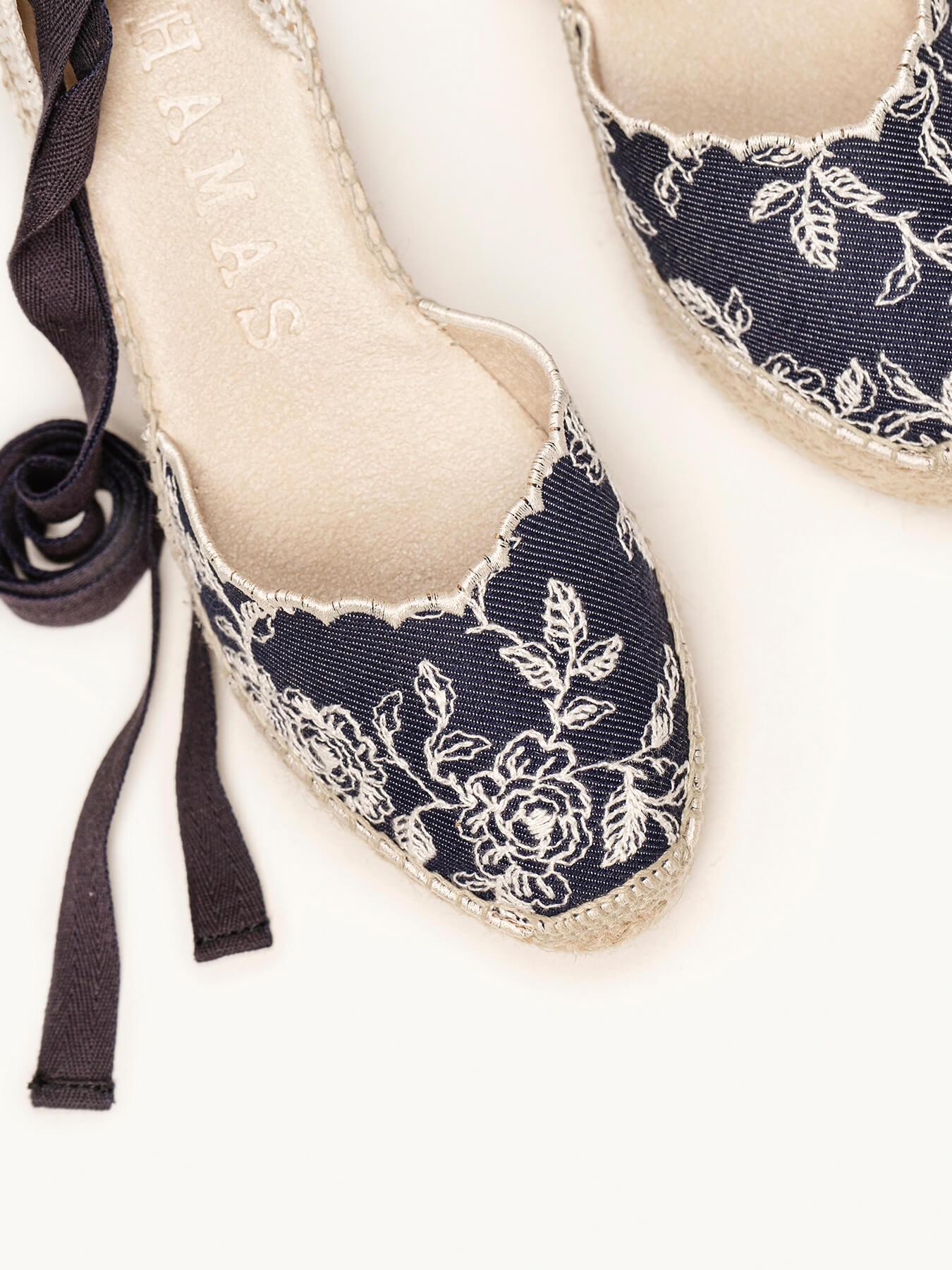 Romero Cuña Alta Vaquero Bordado Marino