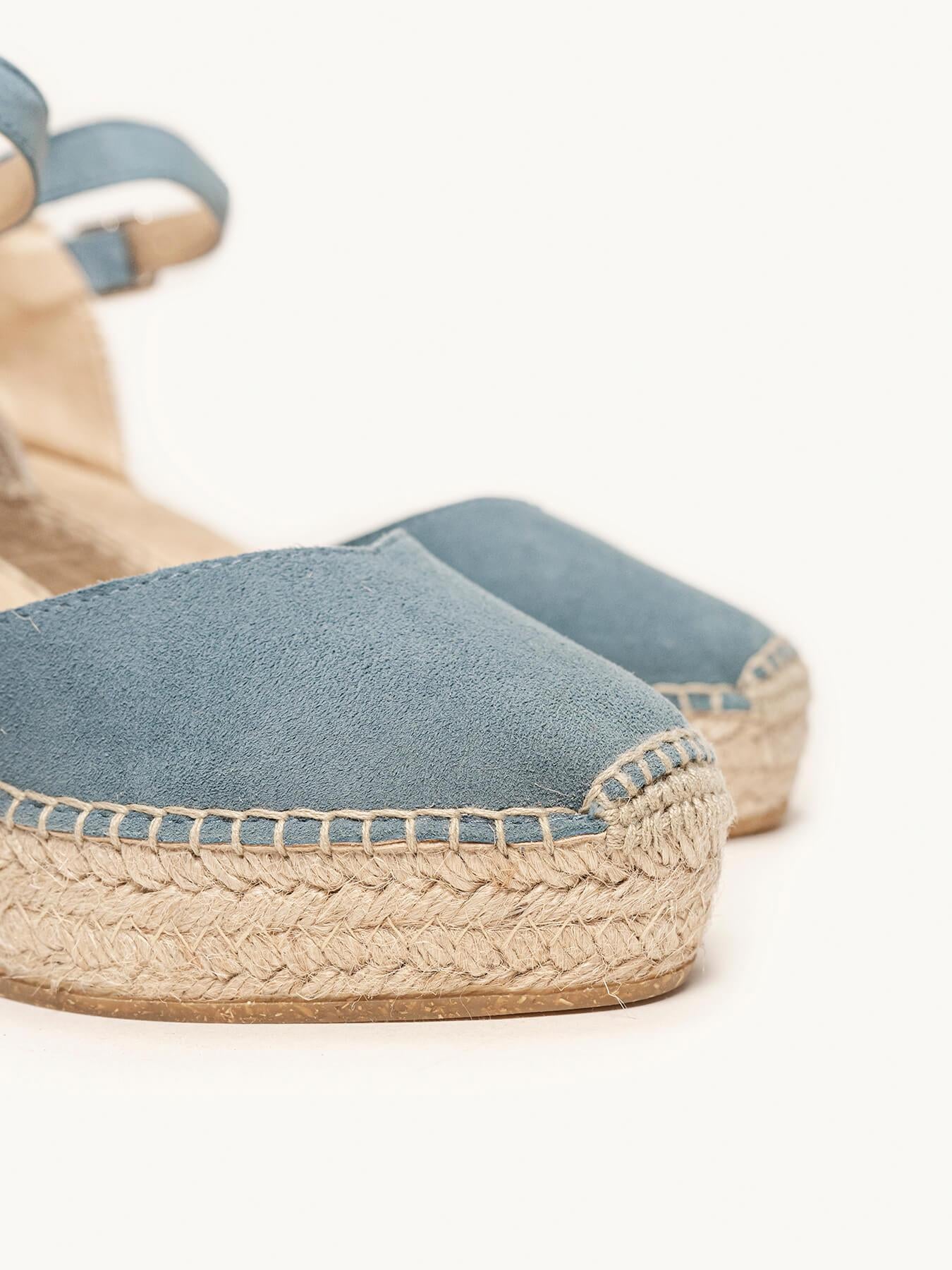 Jara Cuña 8 cm Ante Azul Jeans