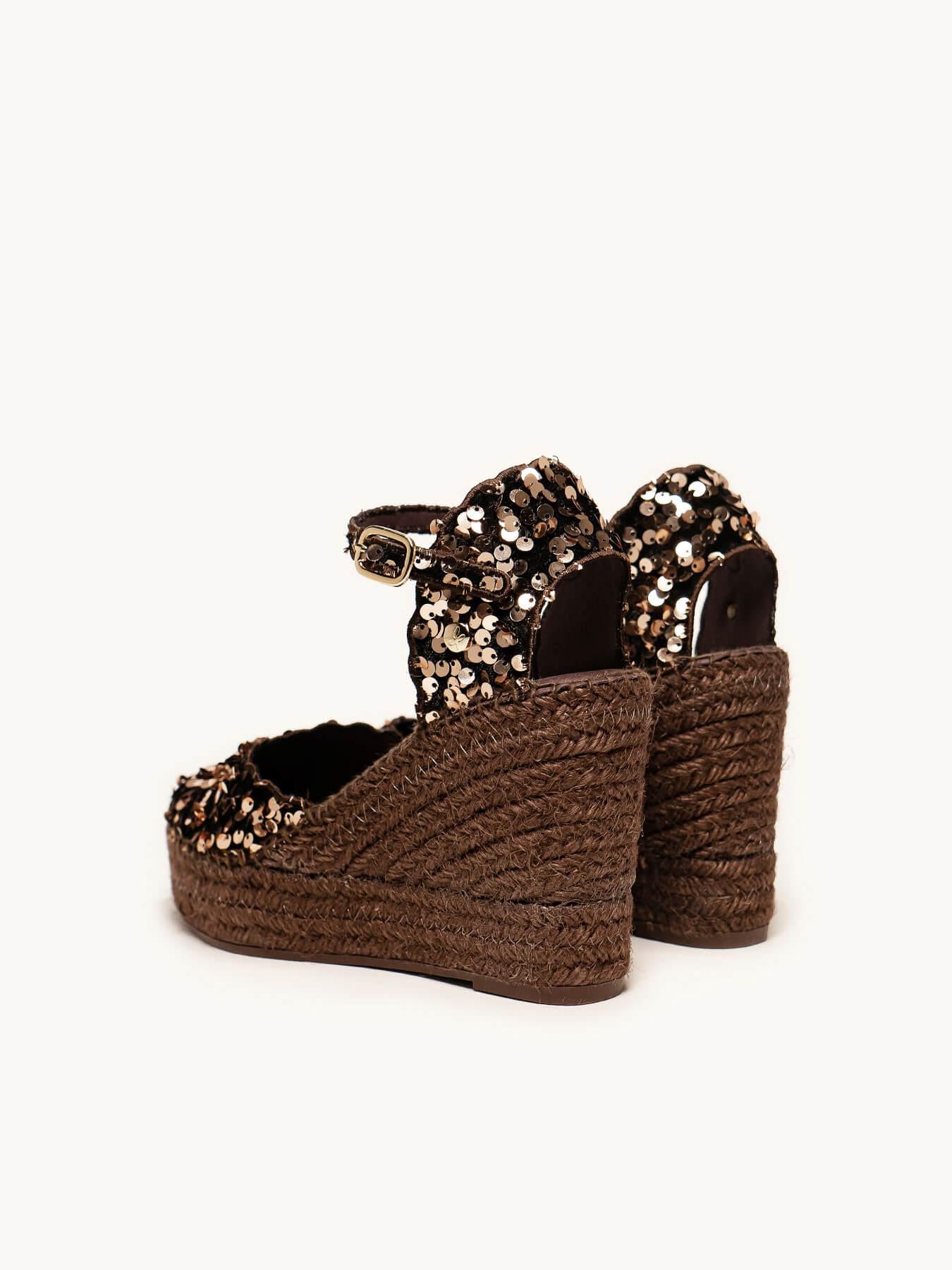 Jara Cuña 10 cm Lentejuelas Marrón