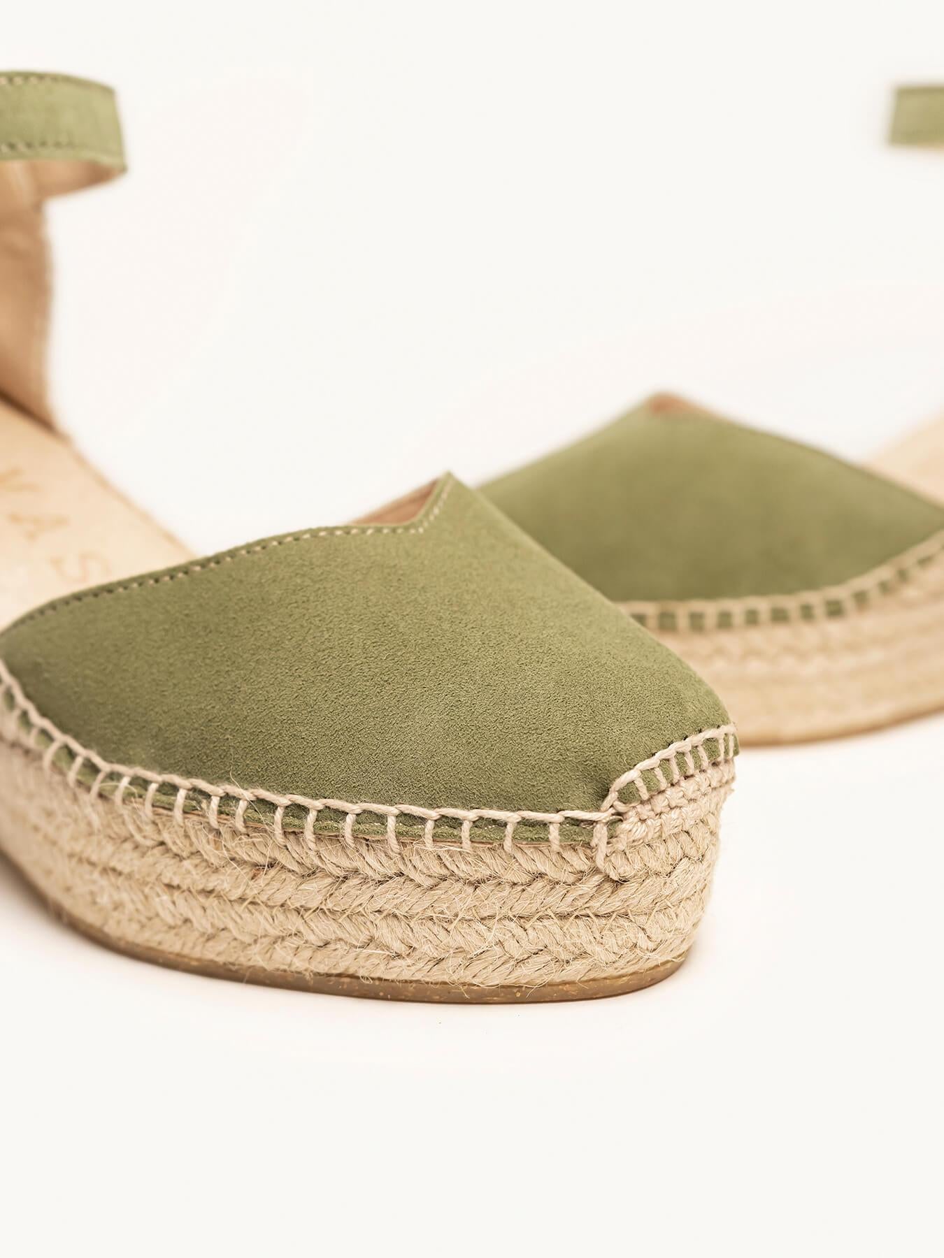 Jara Cuña 8 cm Ante Verde Kaki