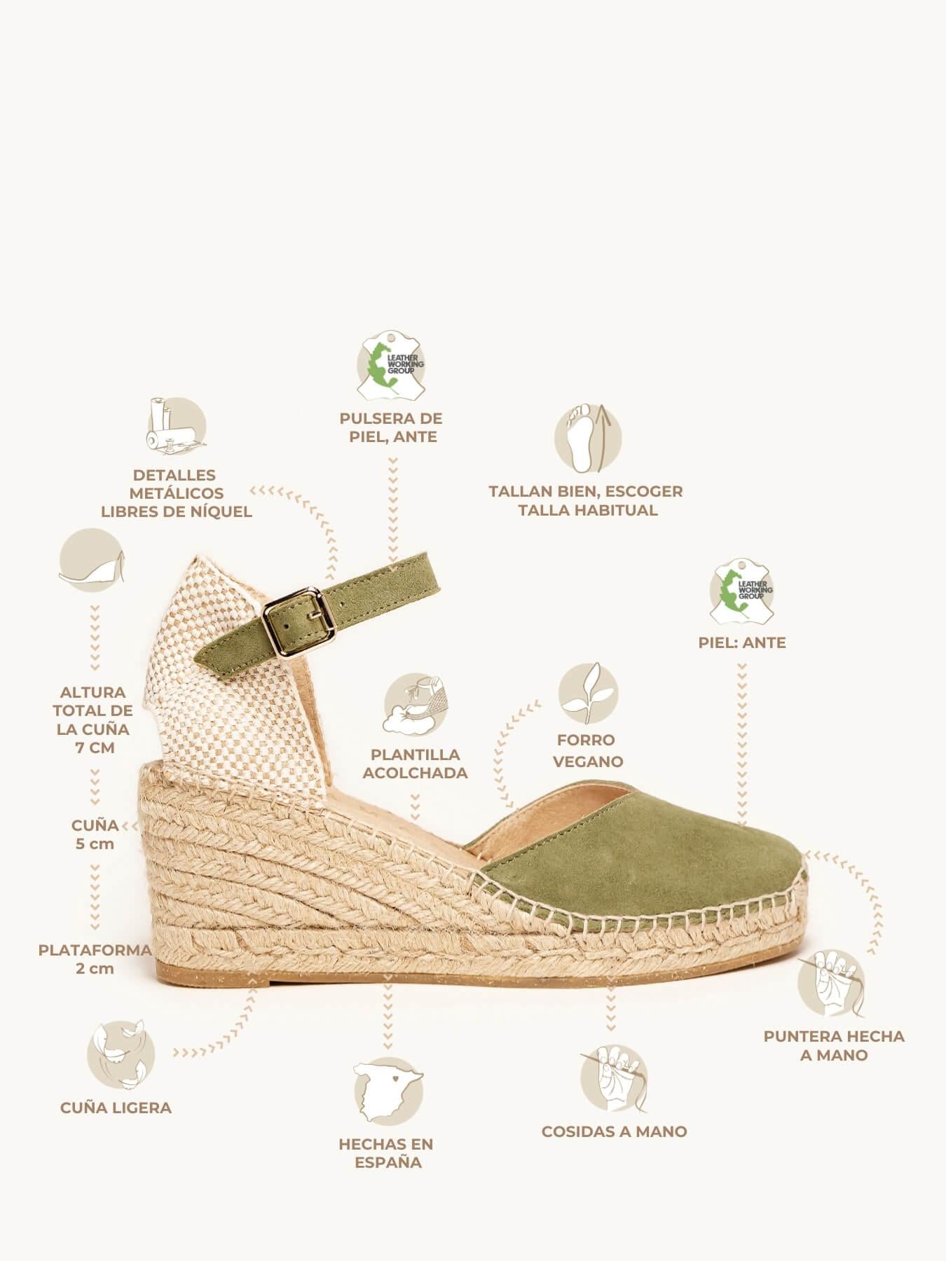 Jara Cuña 7 cm Ante Verde Kaki