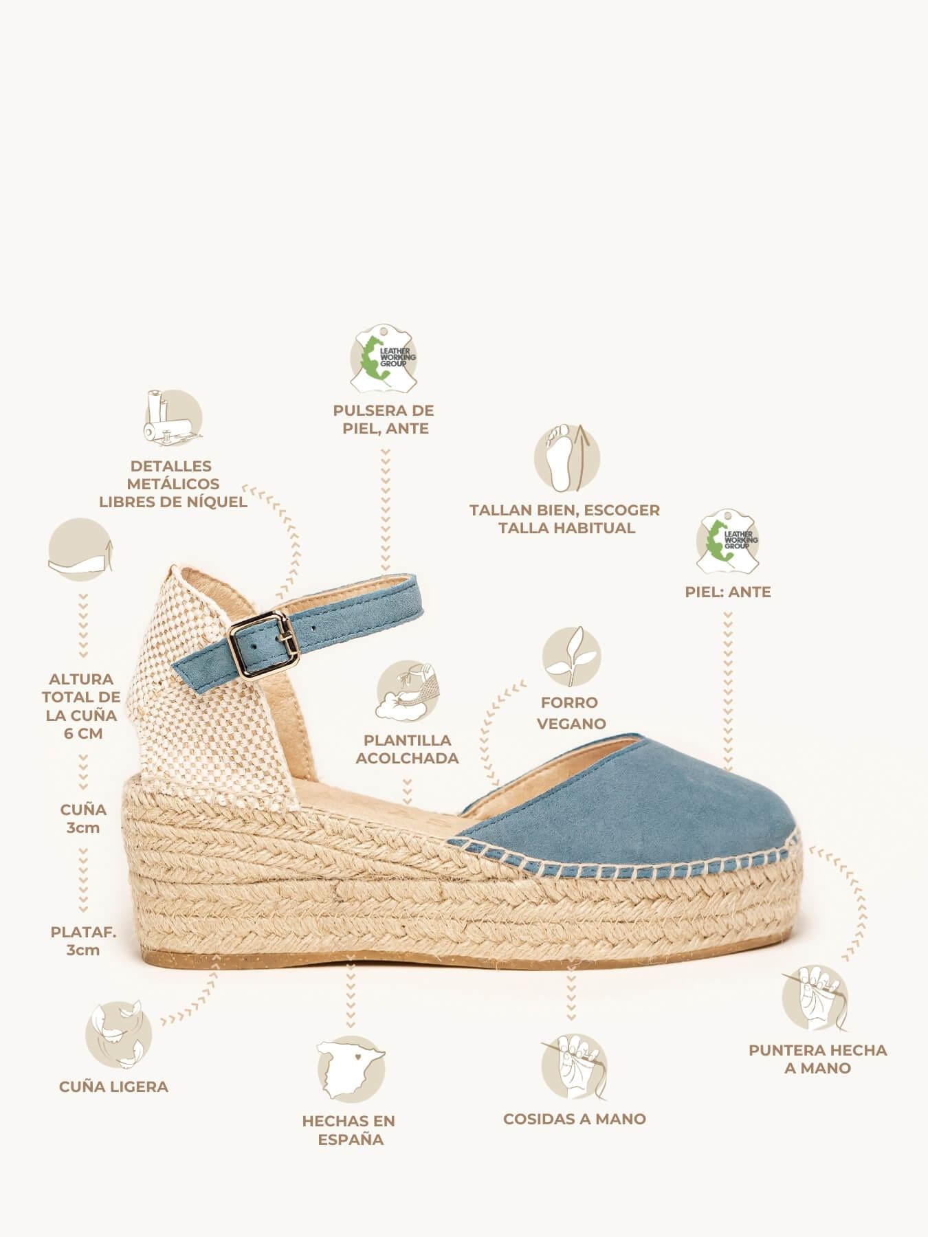 Jara Cuña 6 cm Ante Azul Jeans