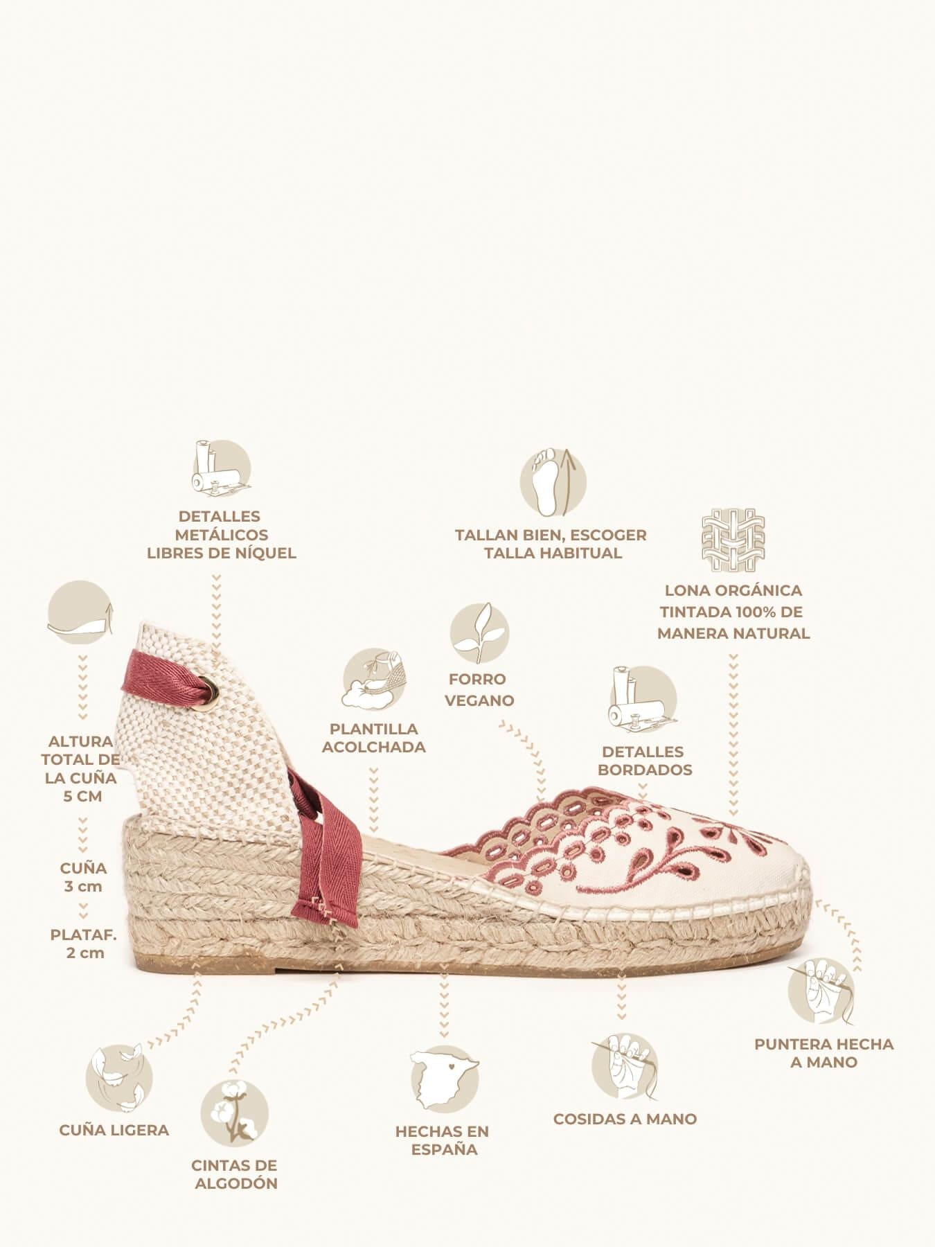 Romero Cuña Baja Lona Bordada Granate