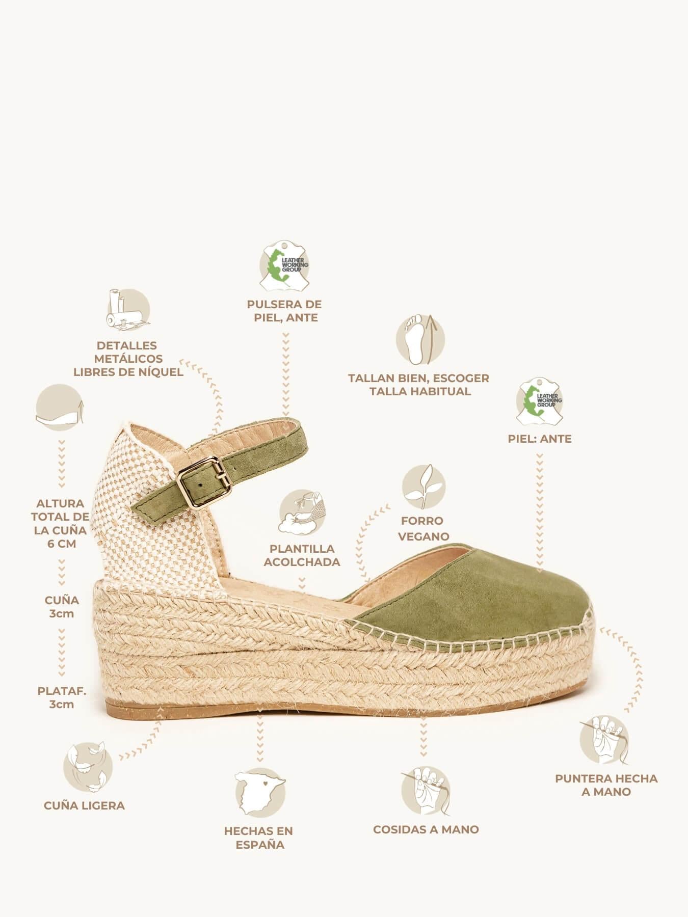 Jara Cuña 6 cm Ante Verde Kaki