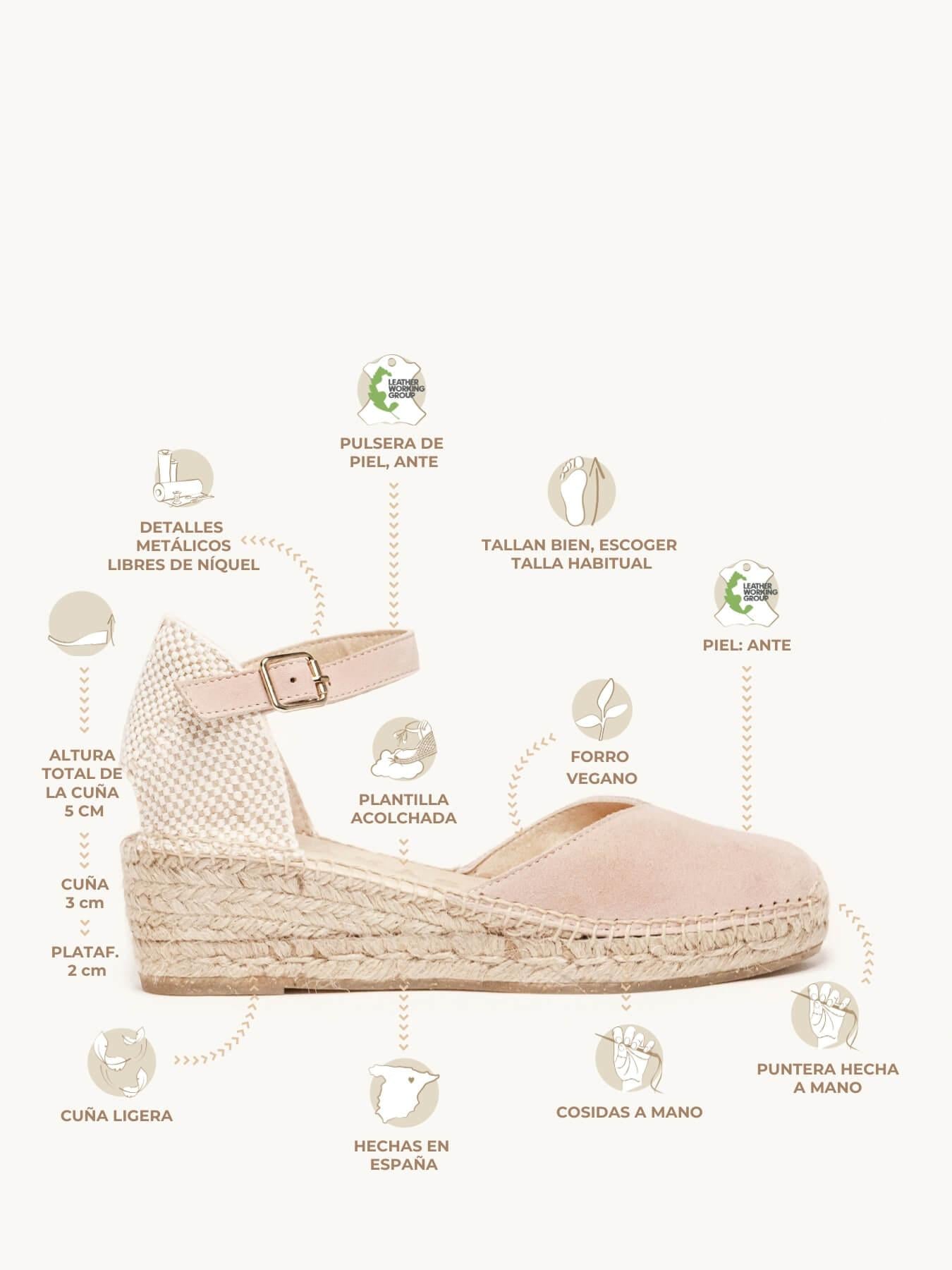 Jara Cuña 5 cm Ante Rosa Claro