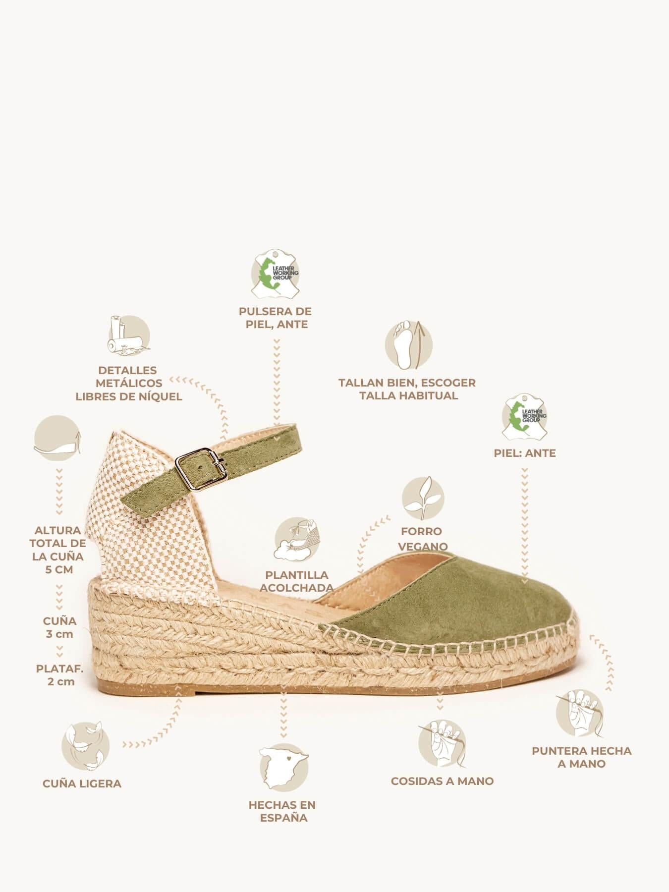 Jara Cuña 5 cm Ante Verde Kaki