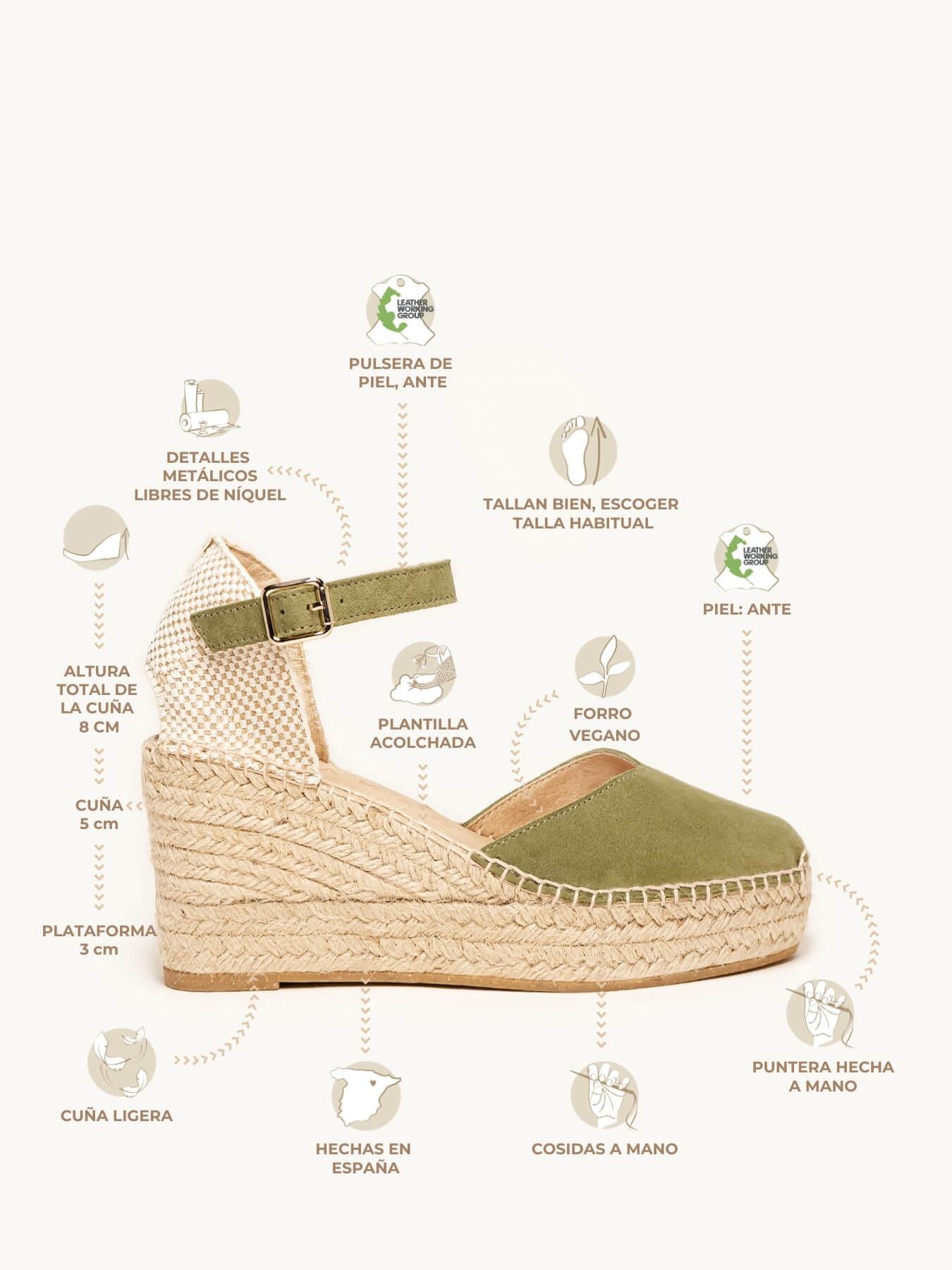 Jara Cuña 8 cm Ante Verde Kaki
