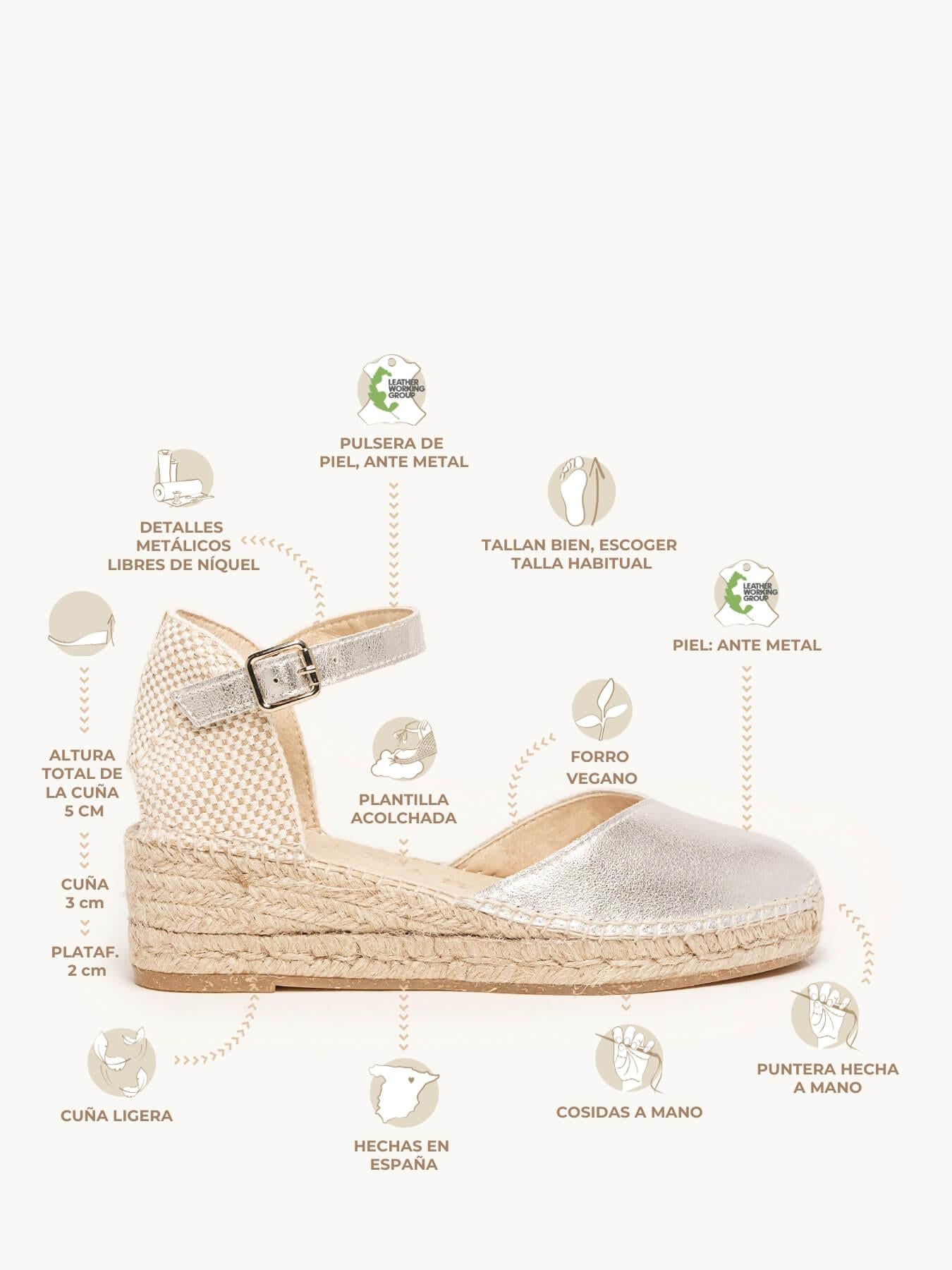 Jara Cuña Baja Ante Metal Plata