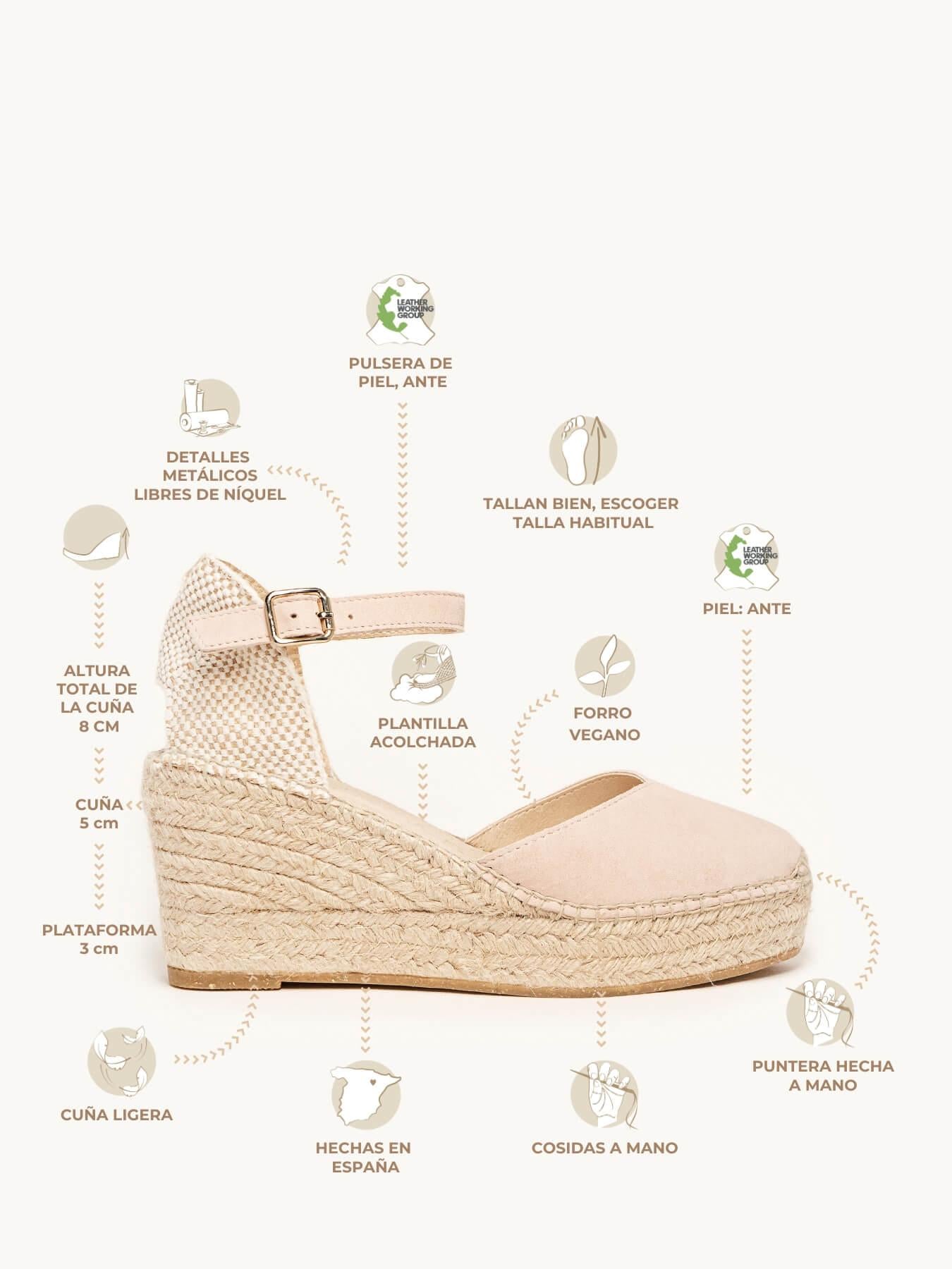 Jara Cuña 8 cm Ante Rosa Claro