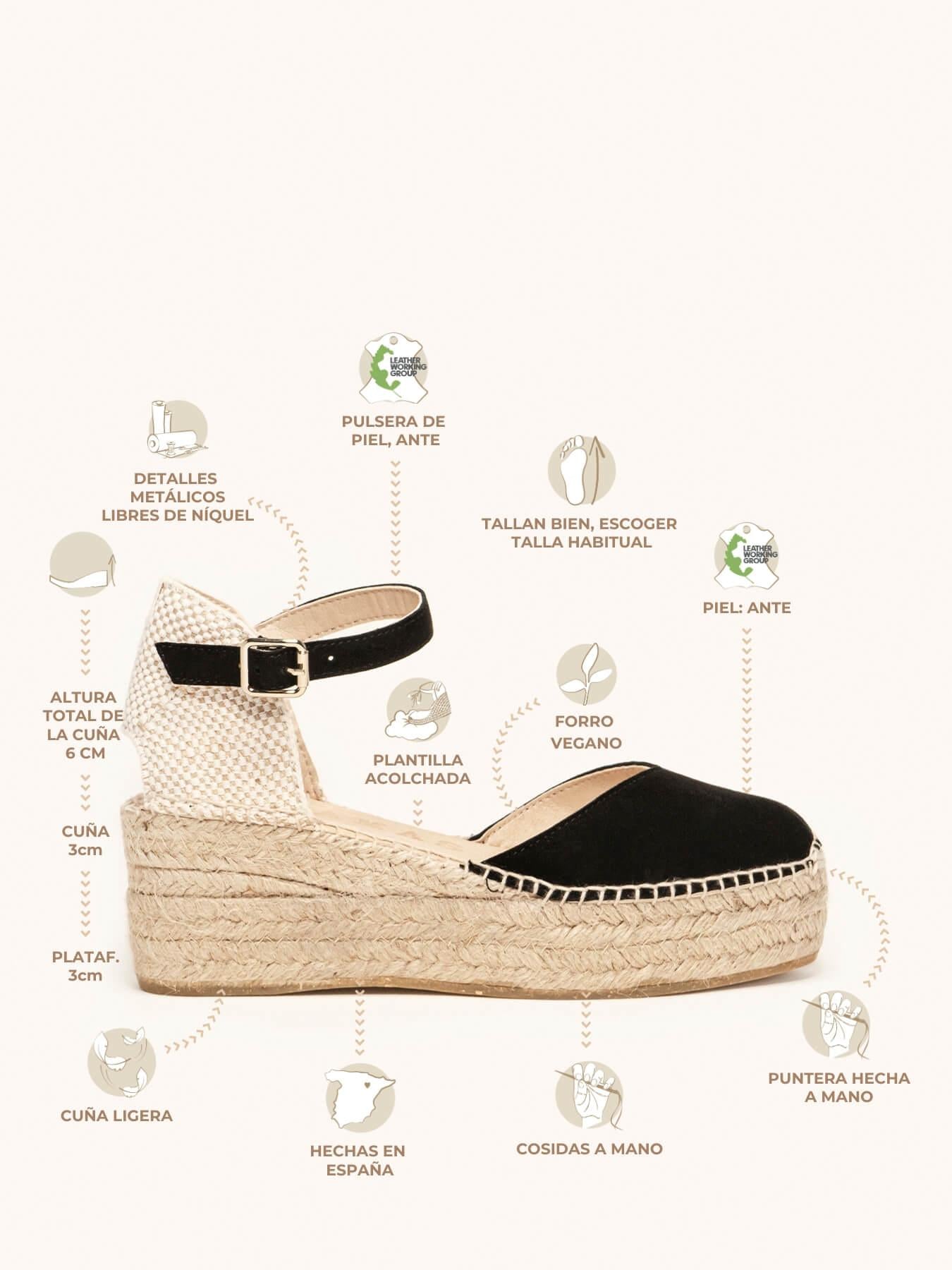 Jara Cuña 6 cm Ante Negro