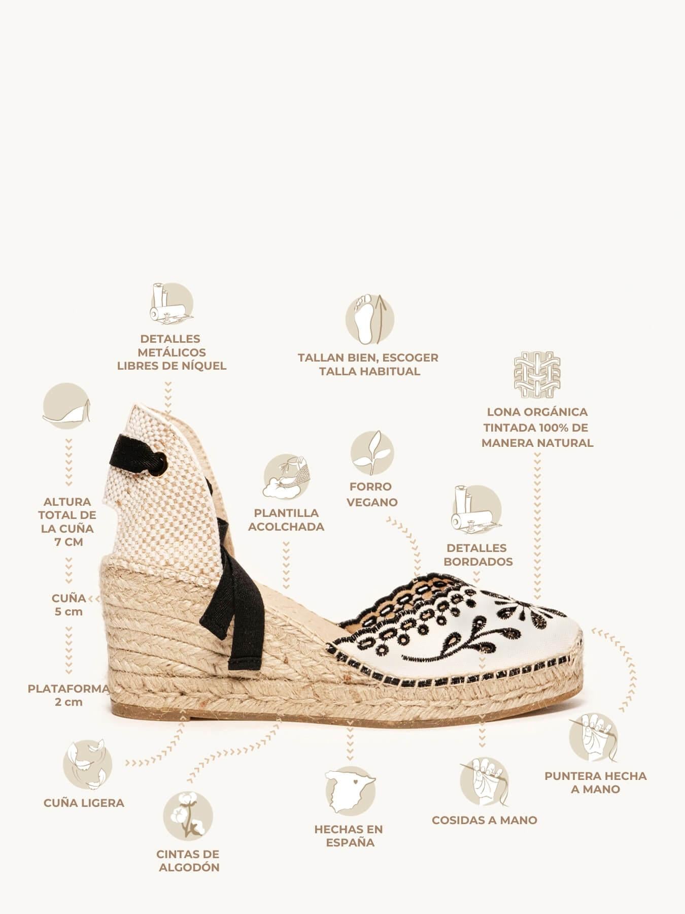 Romero Cuña Media Lona Bordada Negro