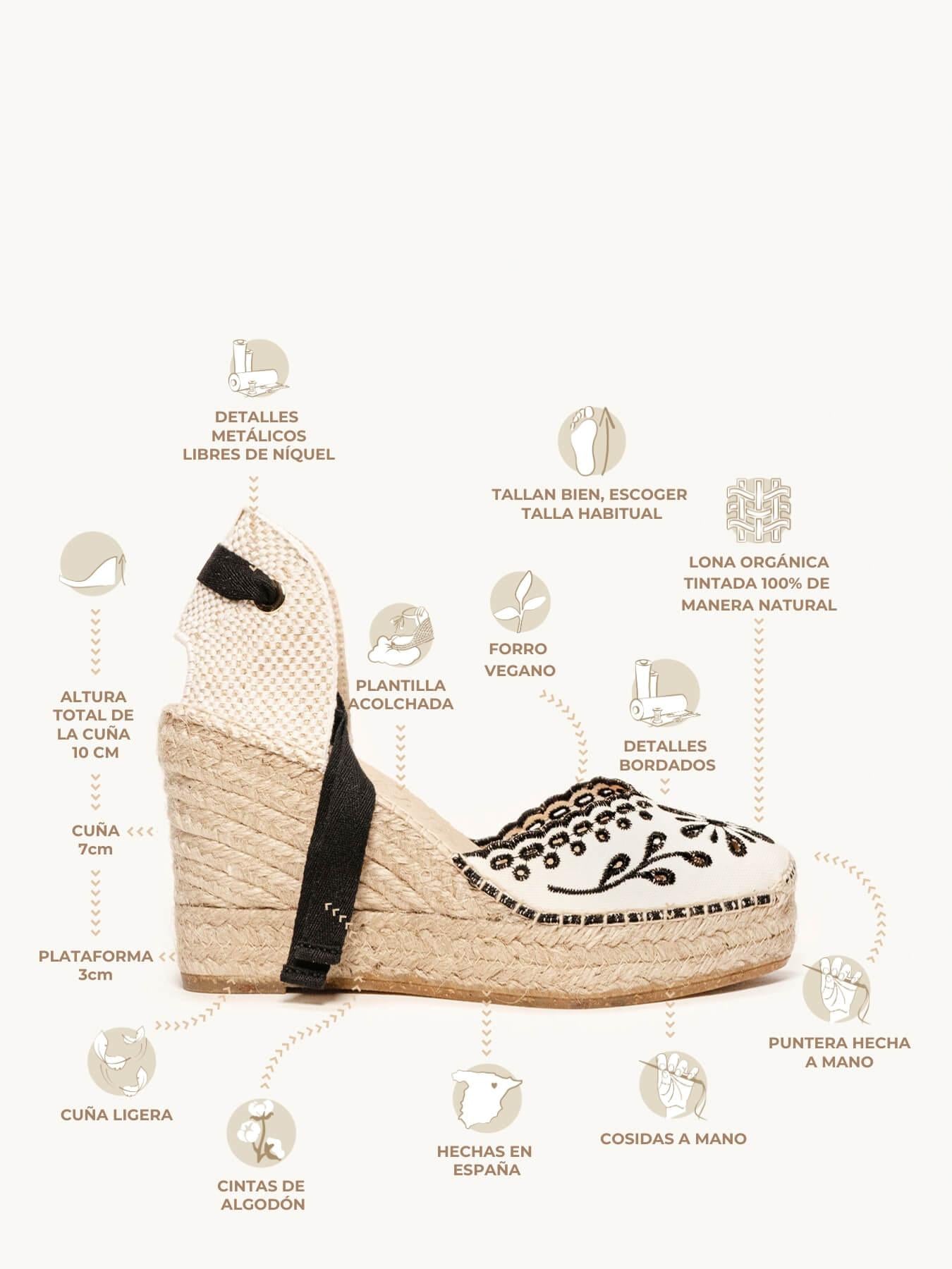 Romero Cuña Alta Lona Bordada Negro