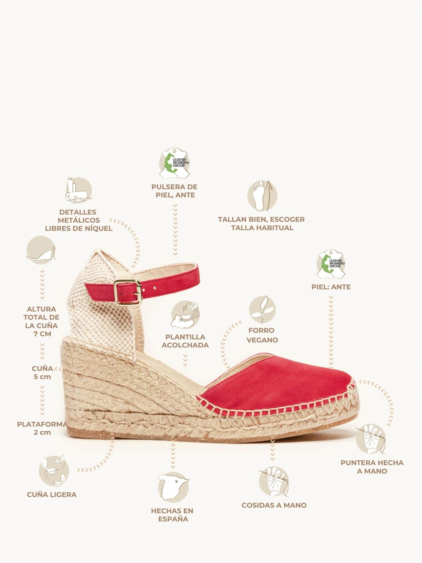 Jara Cuña 7 cm Ante Rojo